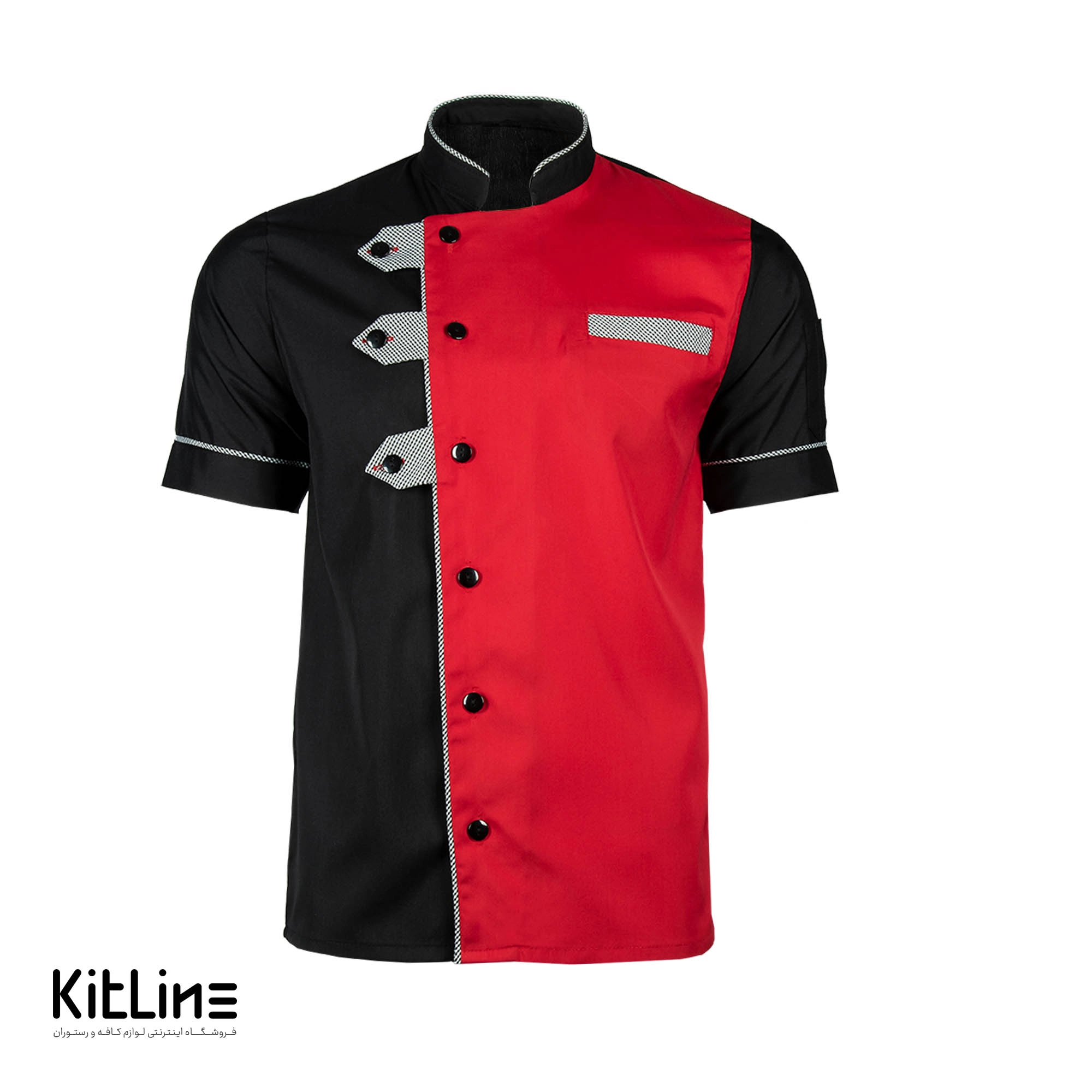 روپوش آستین کوتاه مشکی خرج کار قرمز تک فرم مدل آراد - تصویر 2