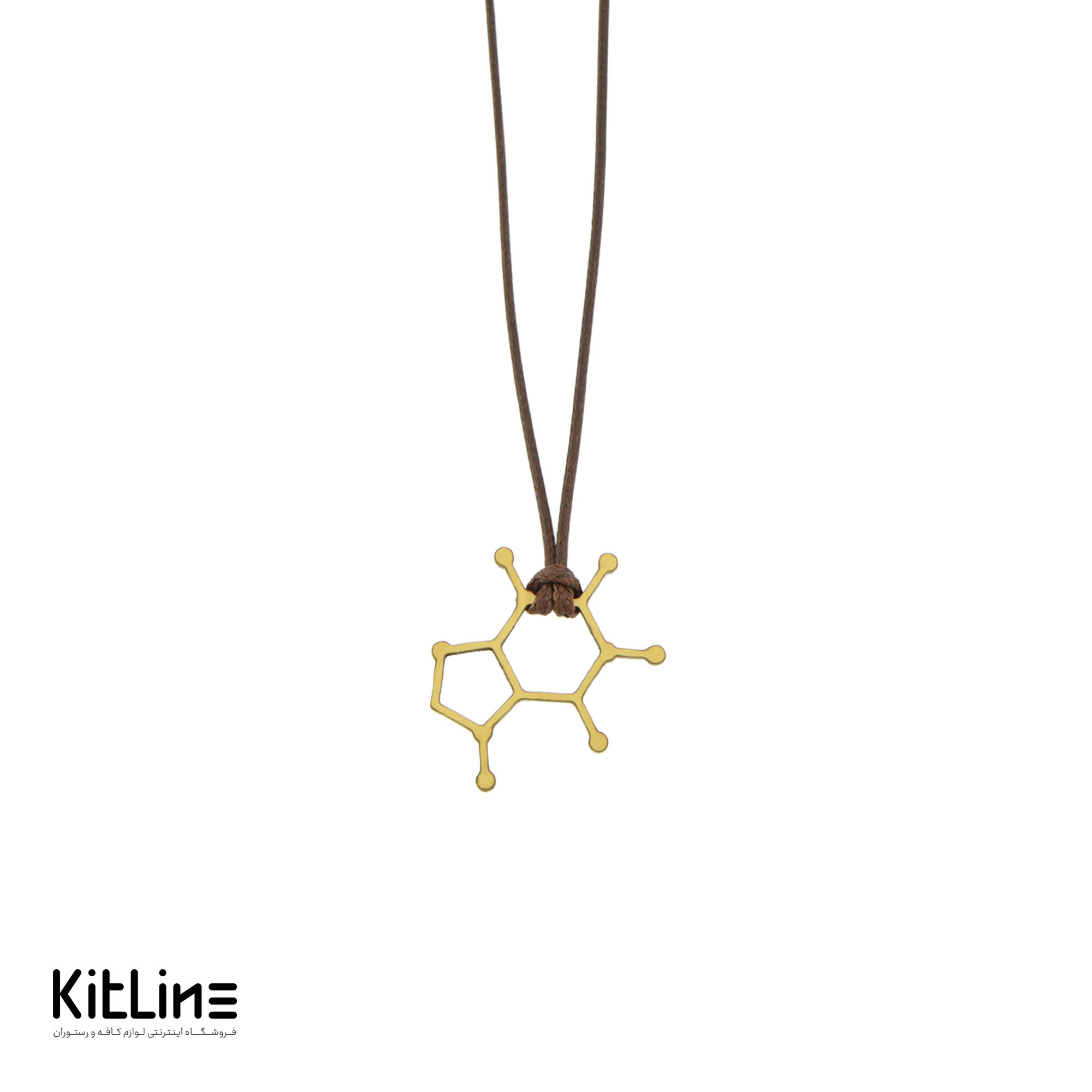 گردنبند بند چرمی با آویز استیل طرح فرمول کافئين طلایی