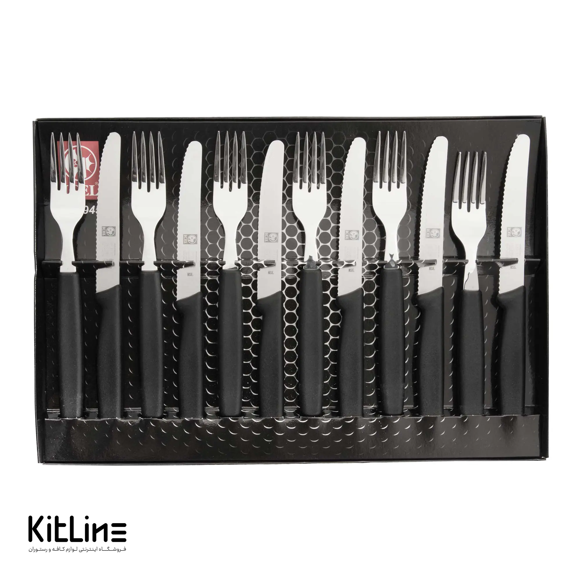 کارد و چنگال استیک ۱۲ سانتیمتری ایسل دسته مشکی (ست ۱۲ عددی)