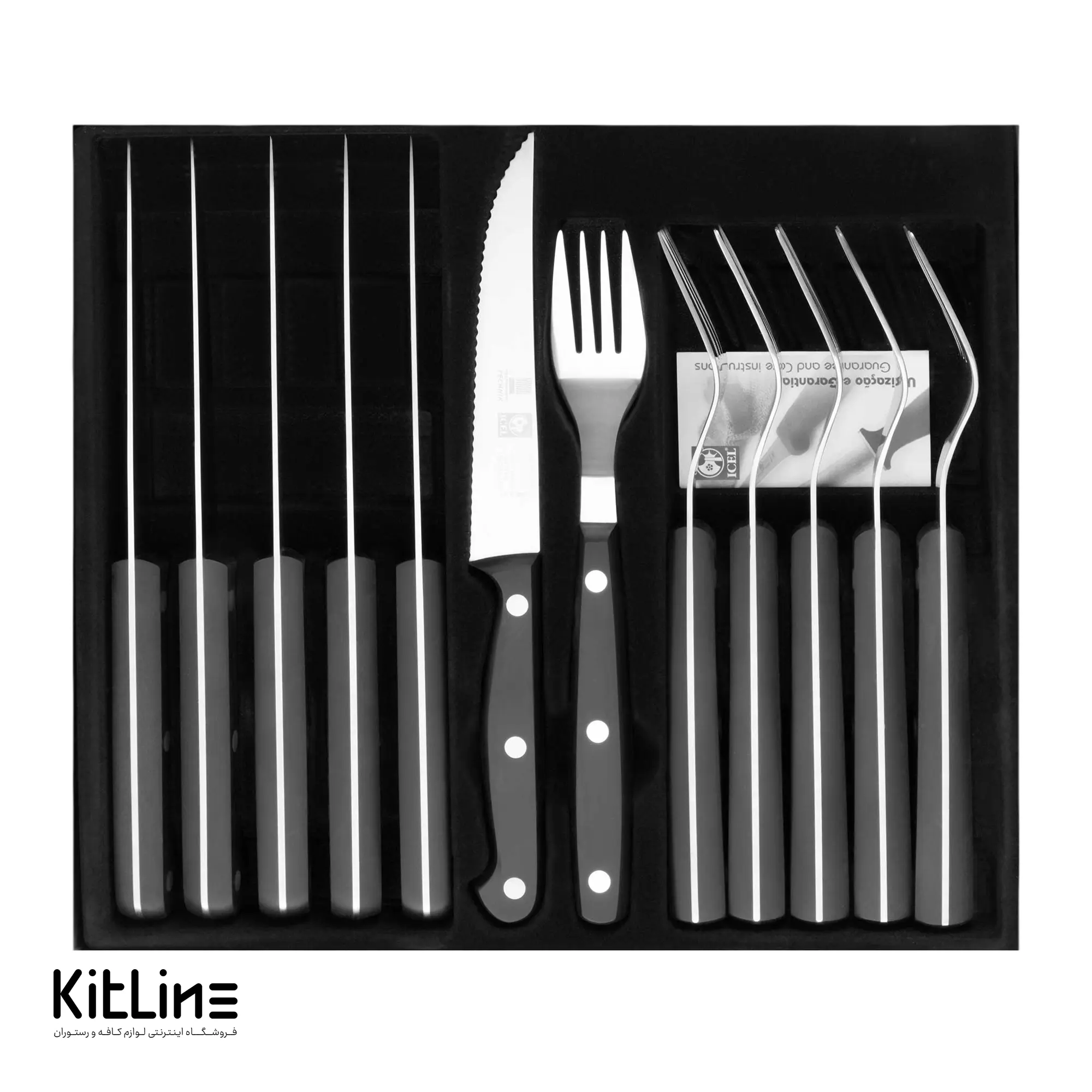 کارد و چنگال استیک ۱۲ سانتیمتری ایسل دسته مشکی (ست ۱۲ عددی)