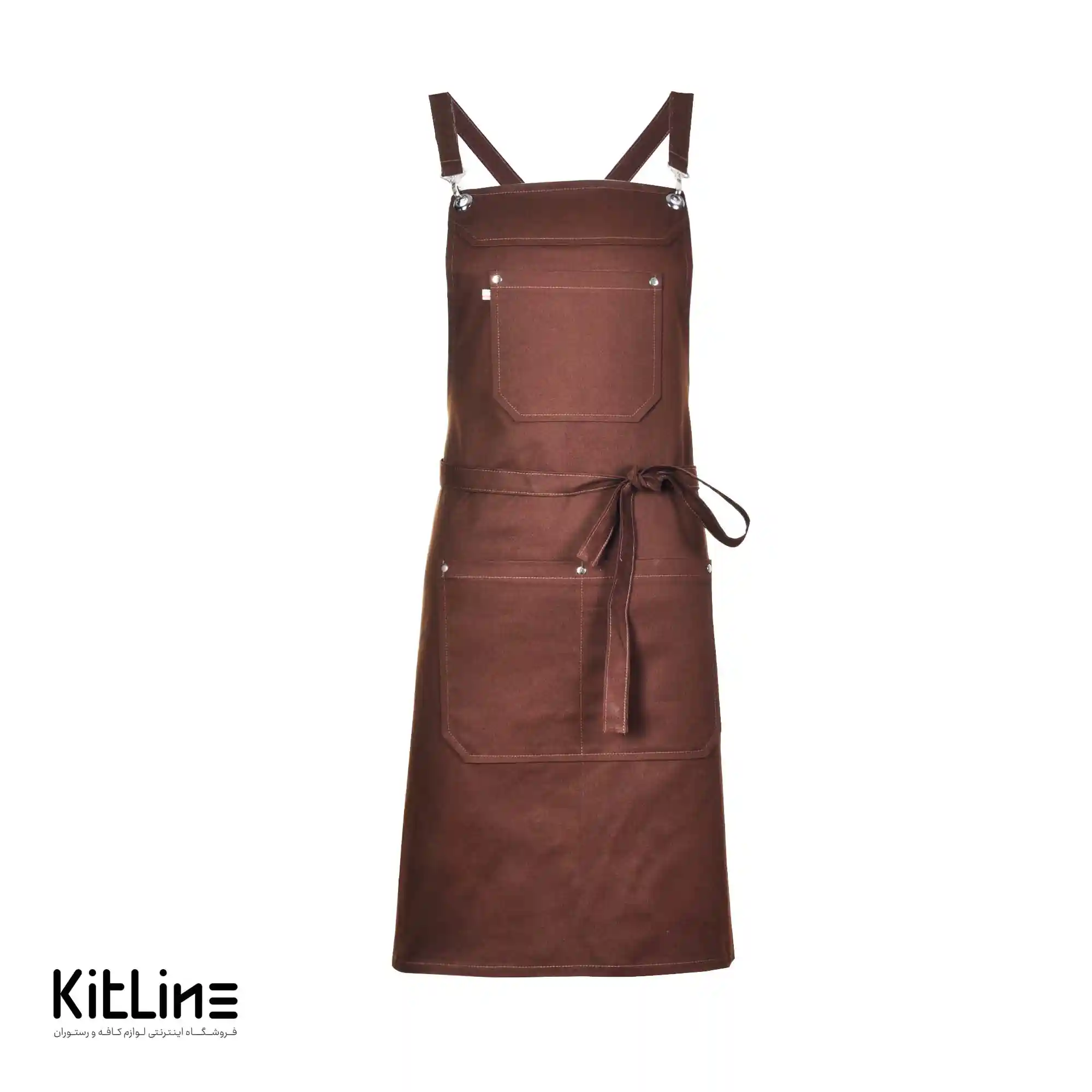 پيشبند کتان کجراه ۳ جیب قهوهای کیوان - تصویر 2