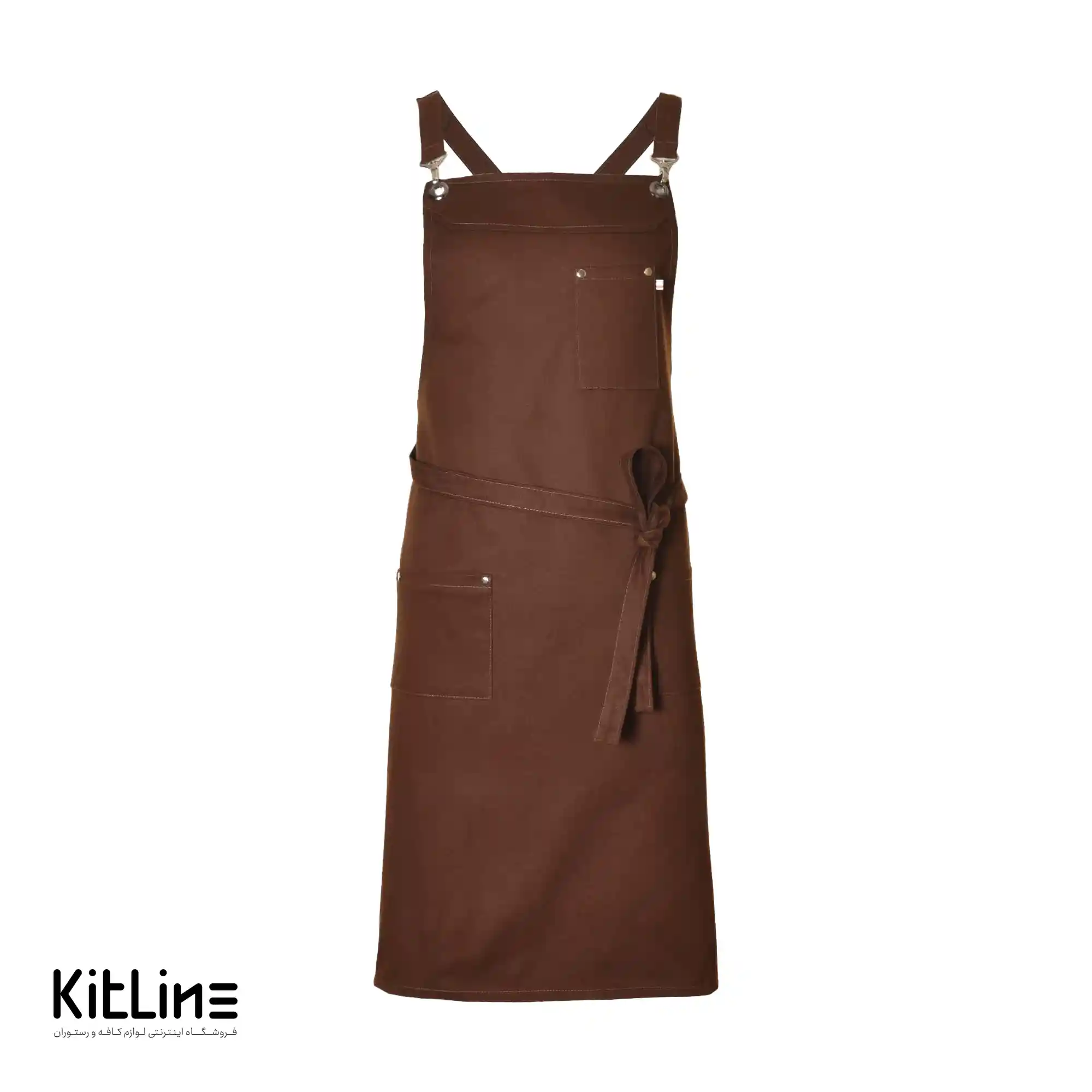 پیشبند کتان کجراه ۳ جیب قهوهای کیوان - تصویر 2
