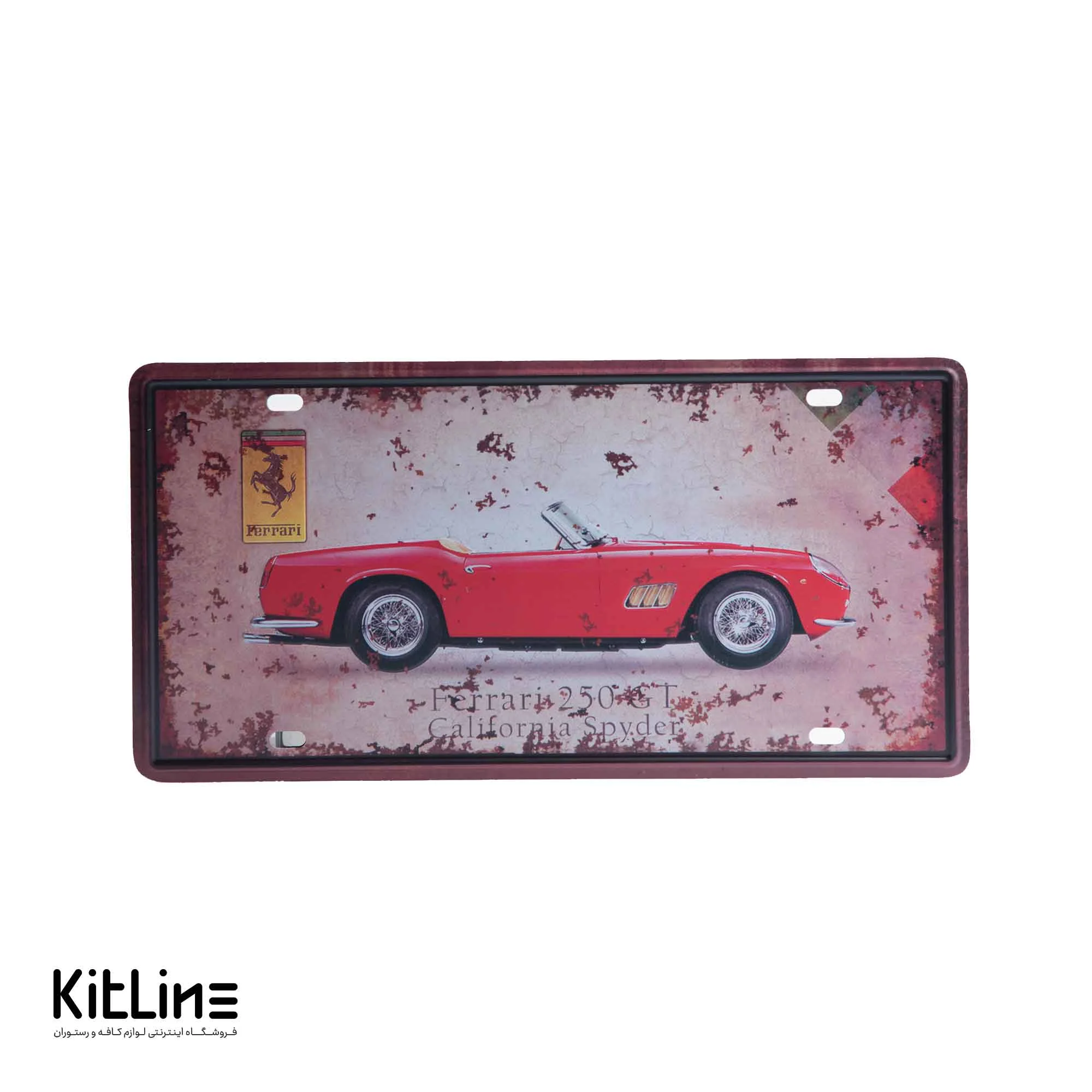 تابلو دیواری ۱۵×۳۰ سانتیمتری استیل طرح پلاک فلزی Ferrari 250 GT