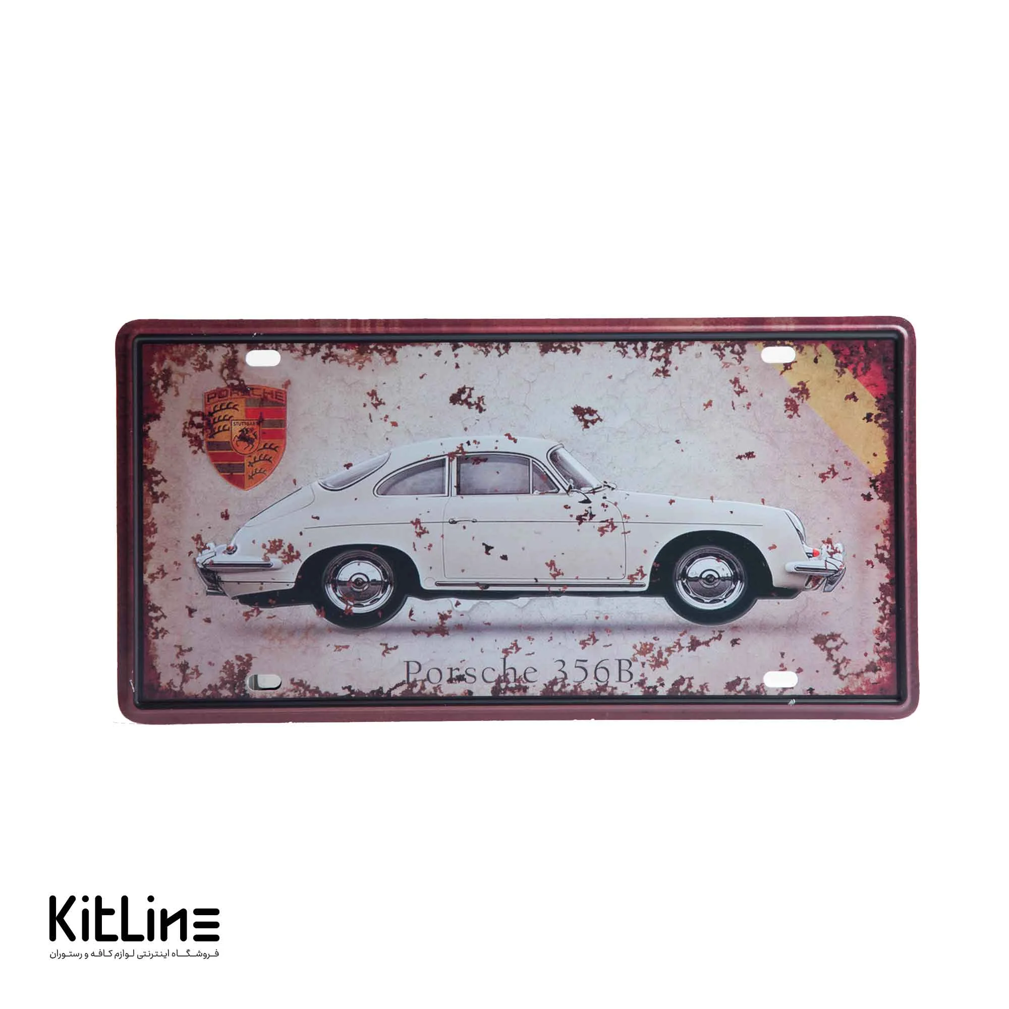 تابلو دیواری ۱۵×۳۰ سانتیمتری استیل طرح پلاک فلزی Porsche 356B