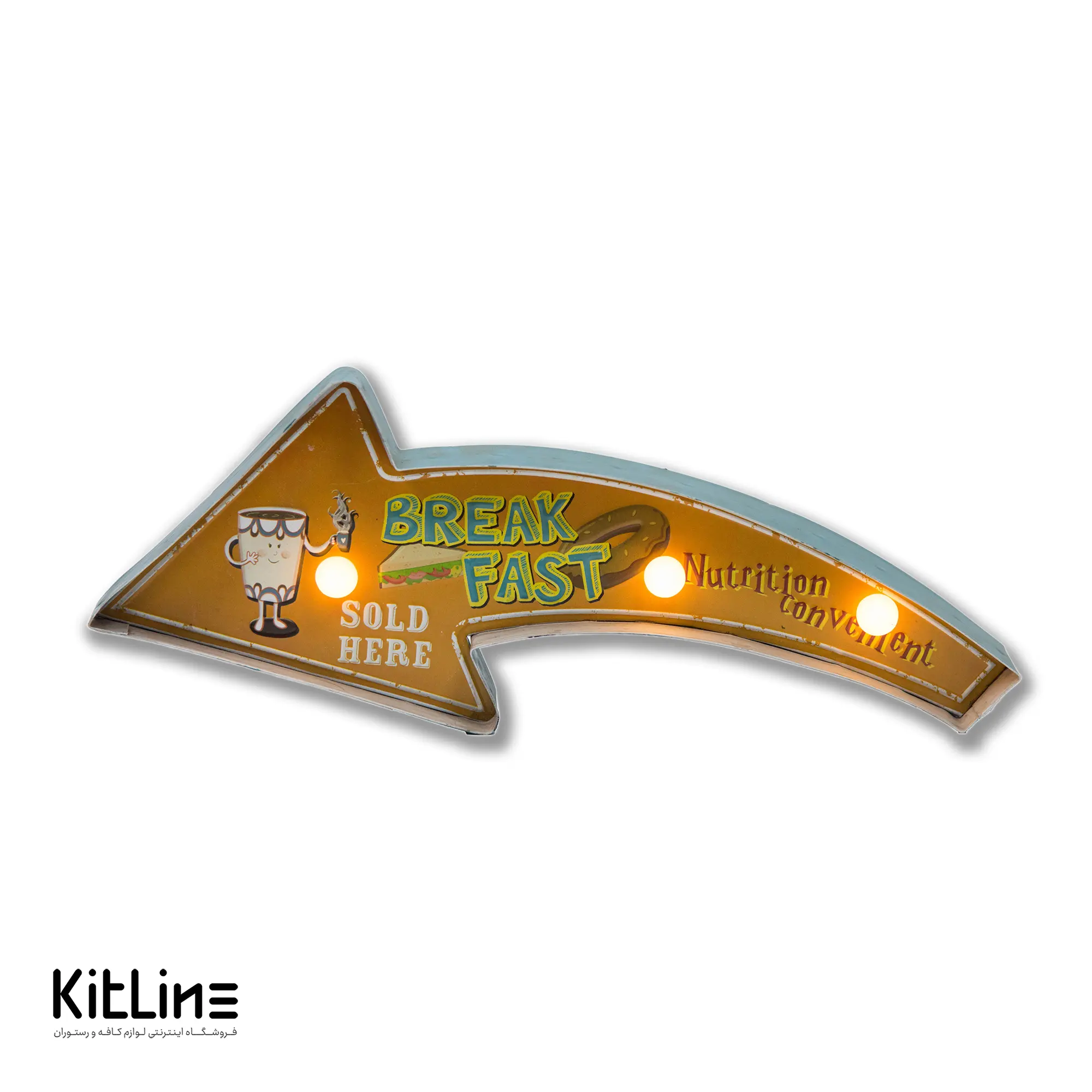 تابلو LED دیواری ۱۶×۴۰ سانتیمتری فلزی طرح فلش زرد BREAKFAST