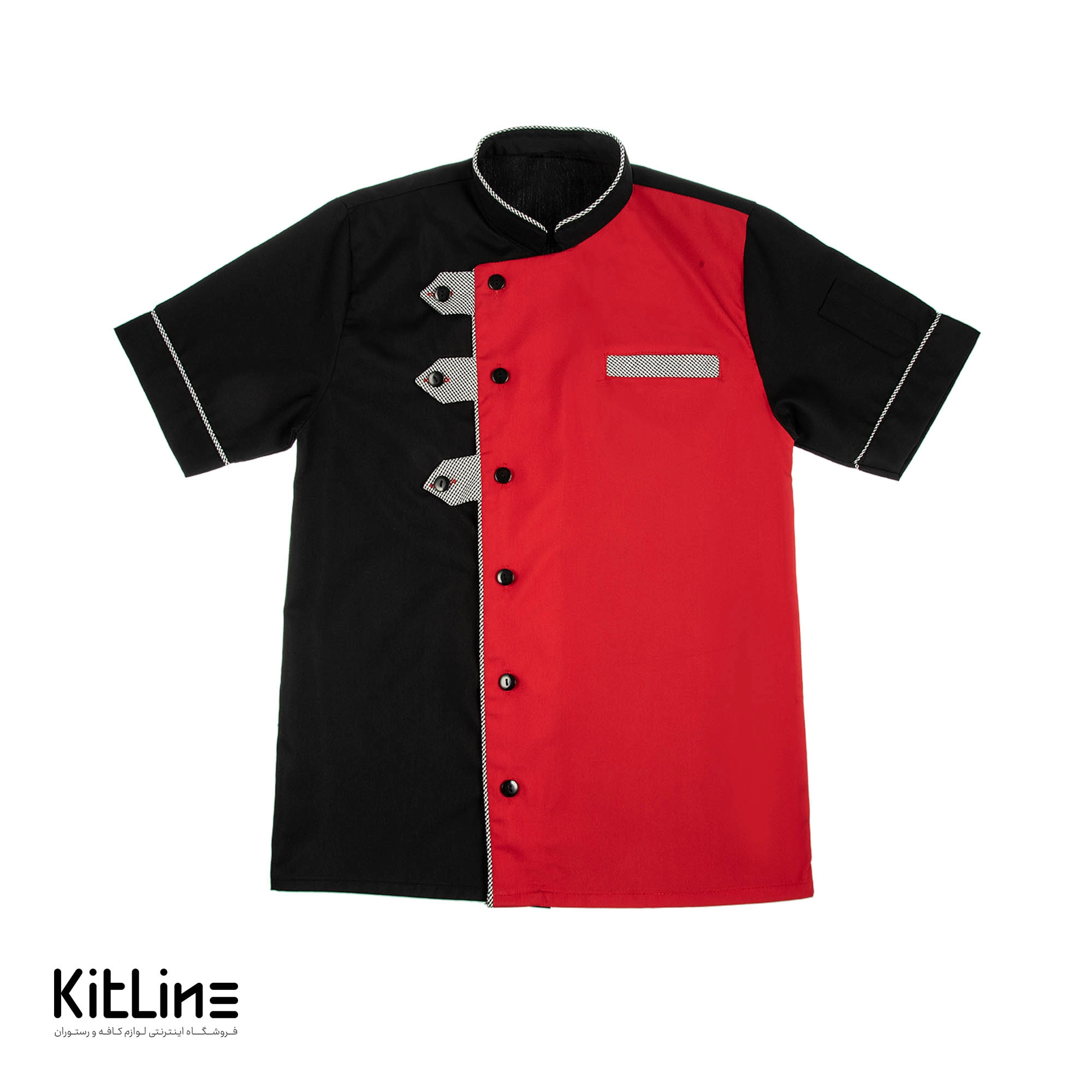 روپوش آستین کوتاه مشکی خرج کار قرمز تک فرم مدل آراد - تصویر 3