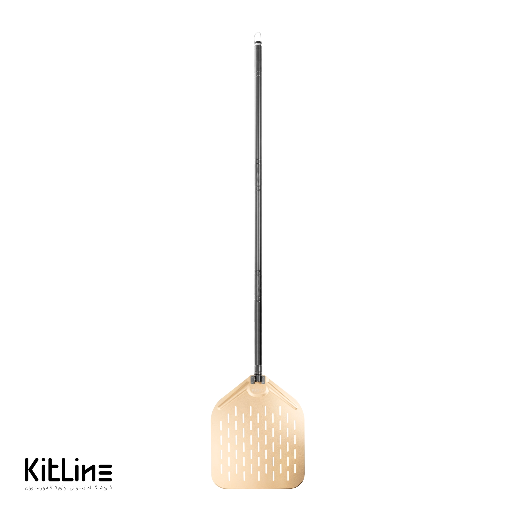 پارو پیتزا پانچ آلومینیومی مستطیلی کف ۳۵.۵ طلایی، دسته تا شو ۱۲۰ سانتیمتری بست (BEST)