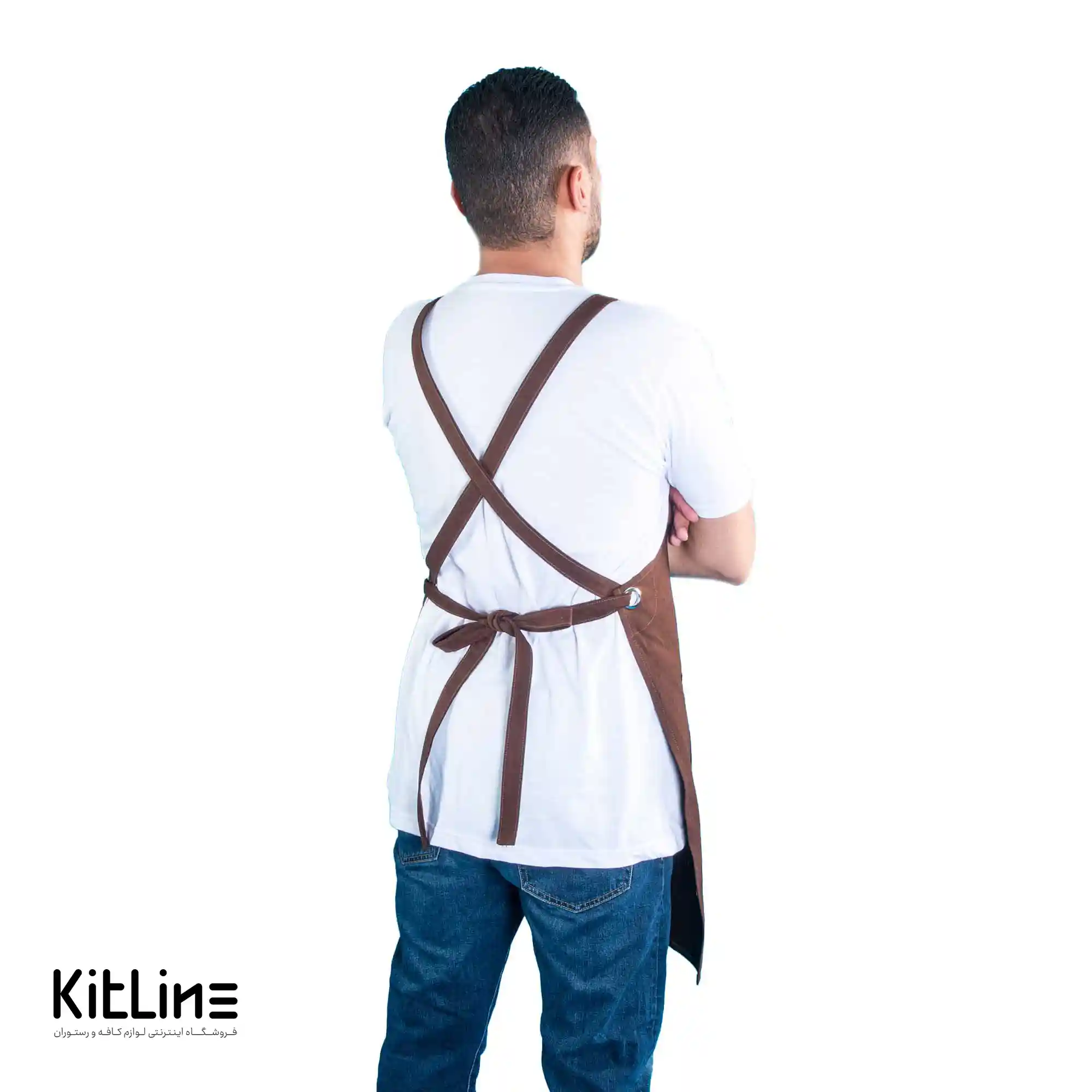پیشبند کتان کجراه ۳ جیب قهوهای کیوان - تصویر 10