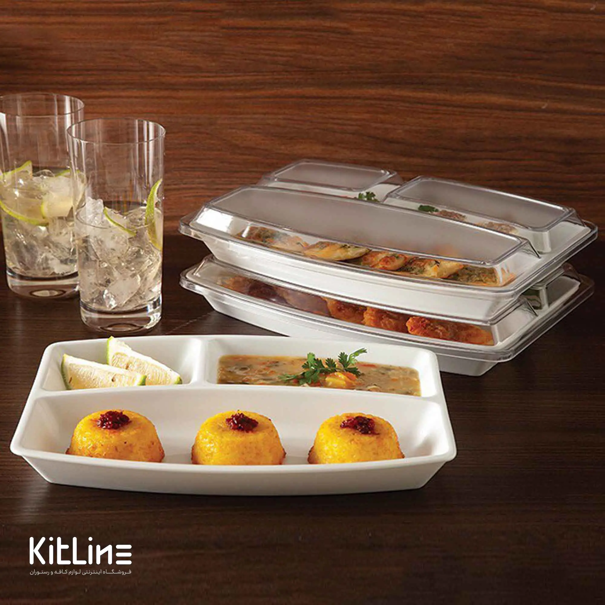 سینی مای سلف چینی زرین ۳ خانه سفید همراه با درپوش پلی کربنات - تصویر 9