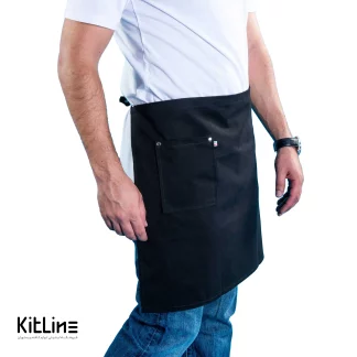 نیم پیشبند کتان کجراه تک جیب مشکی کیوان