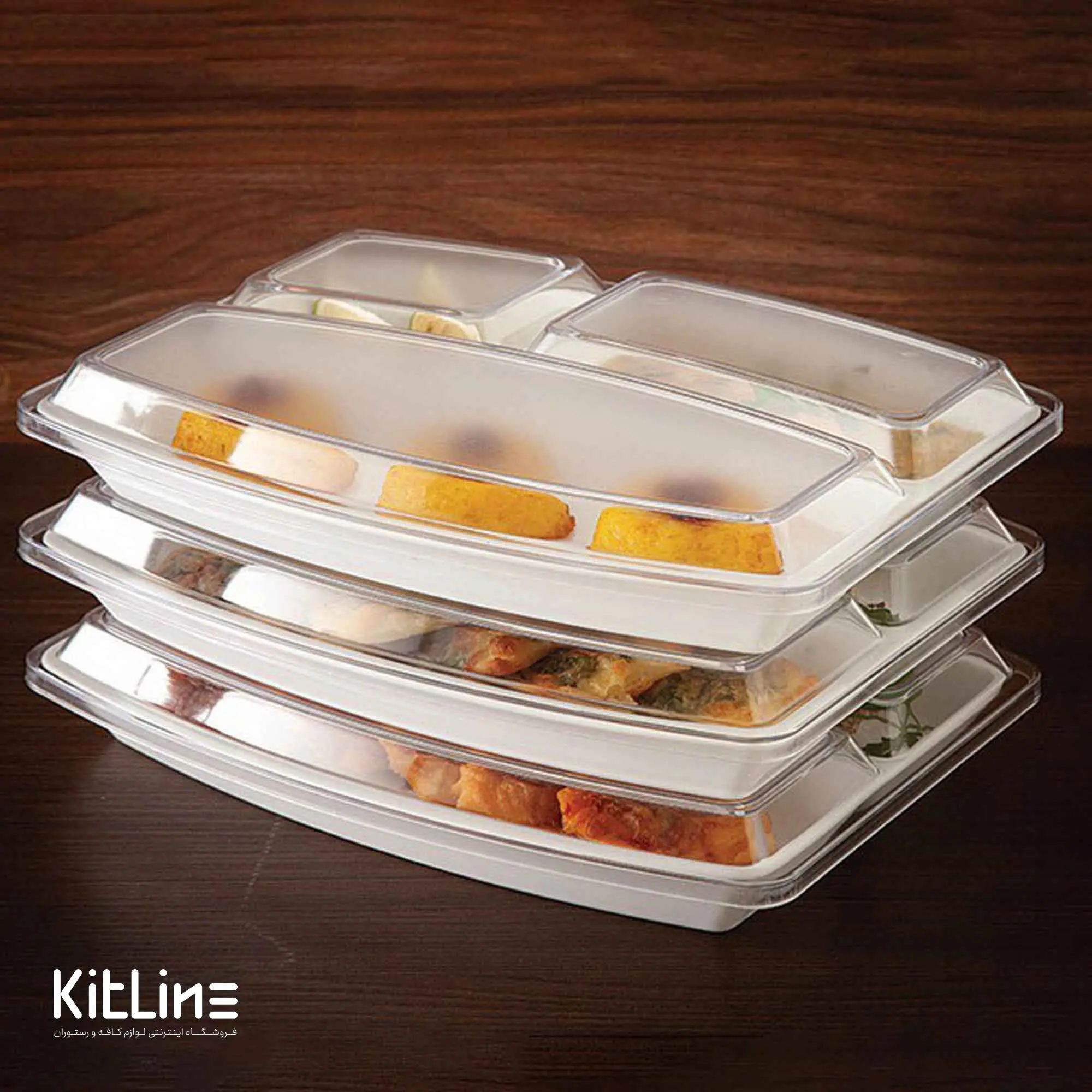 سینی مای سلف چینی زرین ۳ خانه سفید همراه با درپوش پلی کربنات - تصویر 11