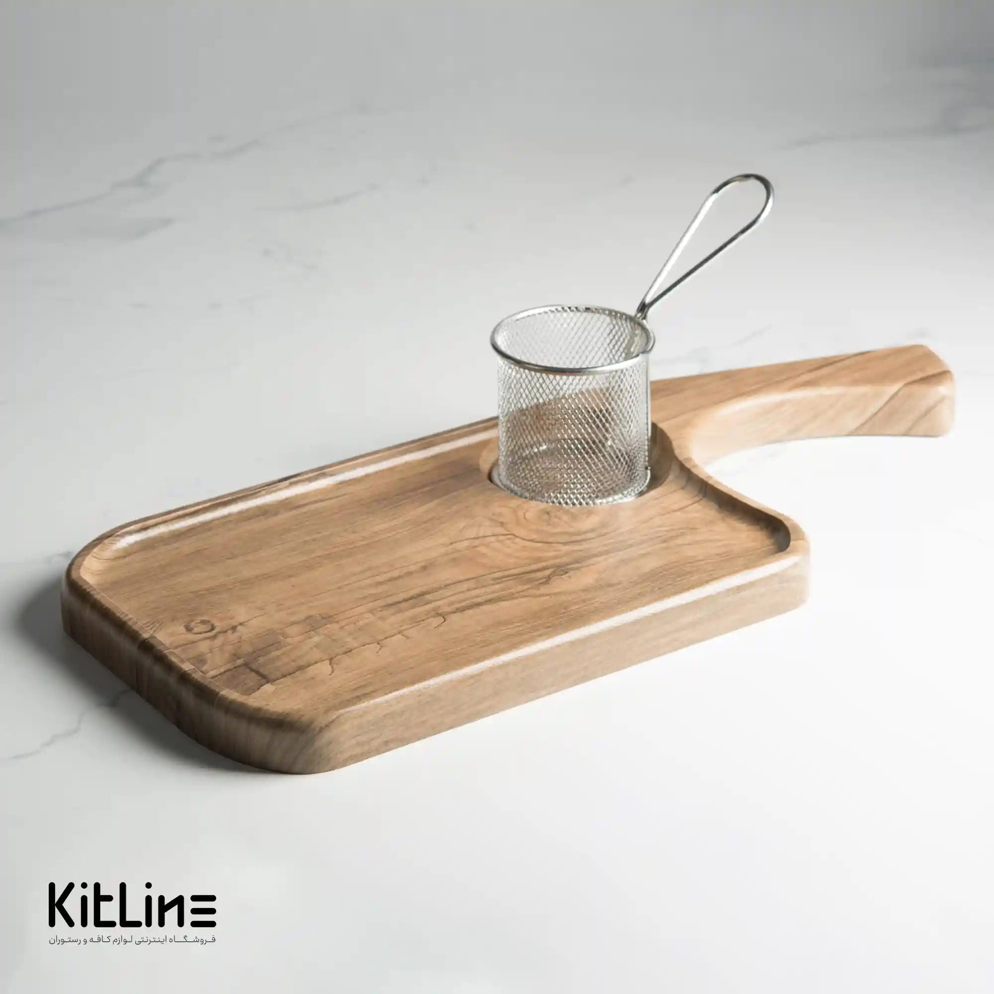 تخته سرو ۲۰×۴۸ سانتیمتری چوبی راکتی همراه با سبد سرو استیل