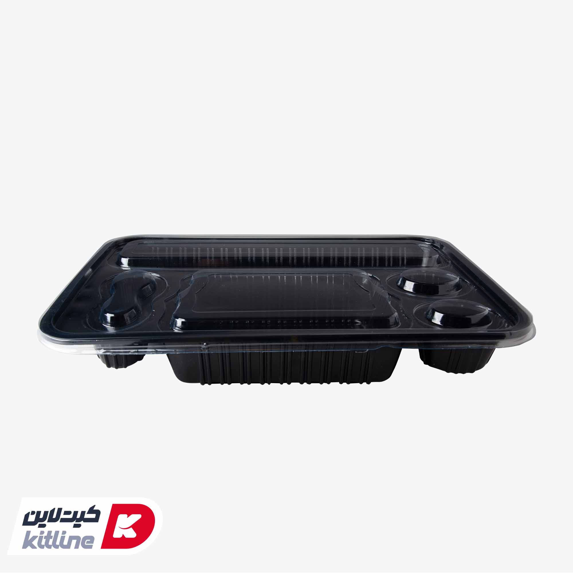 ظرف یکبار مصرف پنج خانه ۲۶×۴۰ سانتیمتری مشکی همراه در شفاف (کارتن ۱۰۰ عددی) - تصویر 3