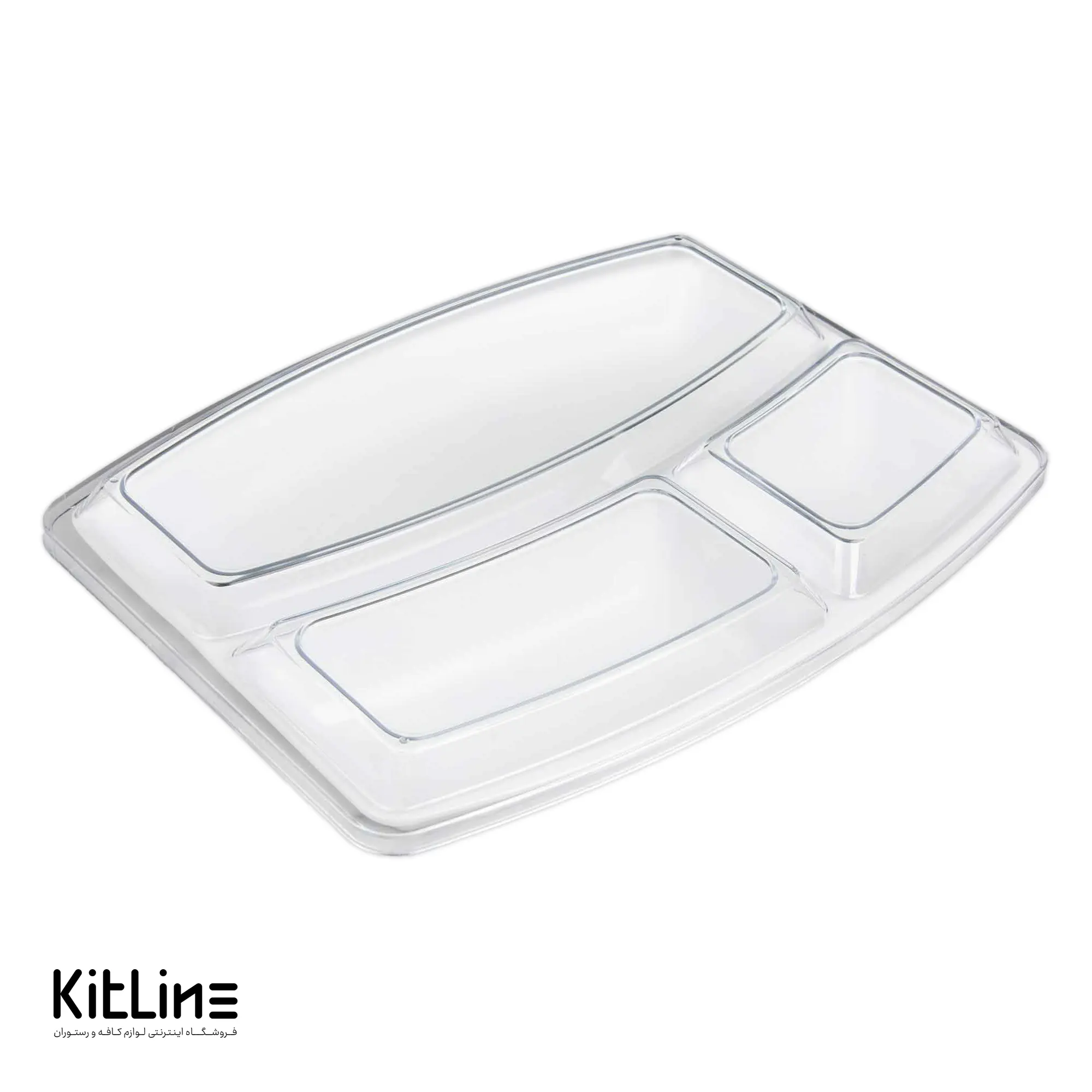 سینی مای سلف چینی زرین ۳ خانه سفید همراه با درپوش پلی کربنات