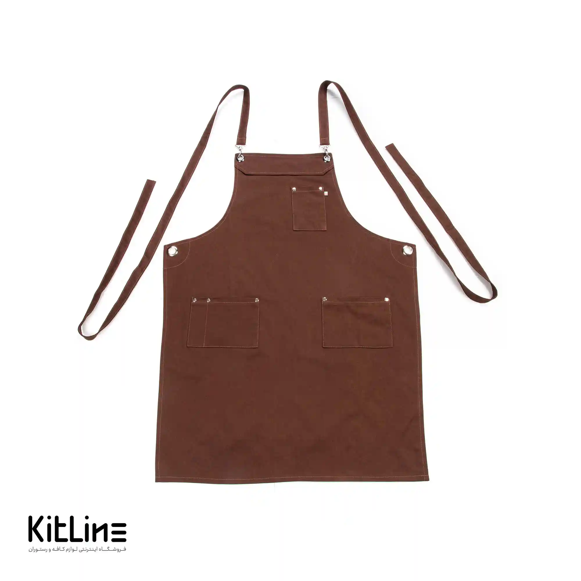 پیشبند کتان کجراه ۳ جیب قهوهای کیوان - تصویر 3