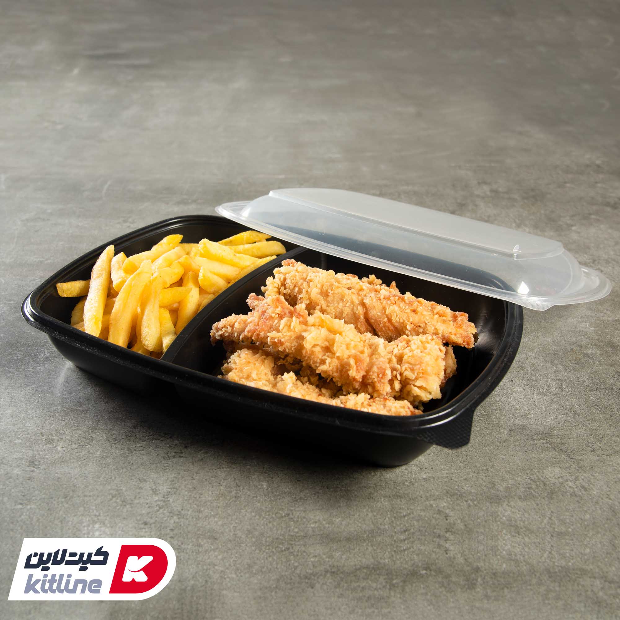 ظرف یکبار مصرف دو خانه ۴×۲۱×۲۸.۵ سانتیمتری مشکی همراه درب (کارتن ۱۵۰ عددی) - تصویر 5