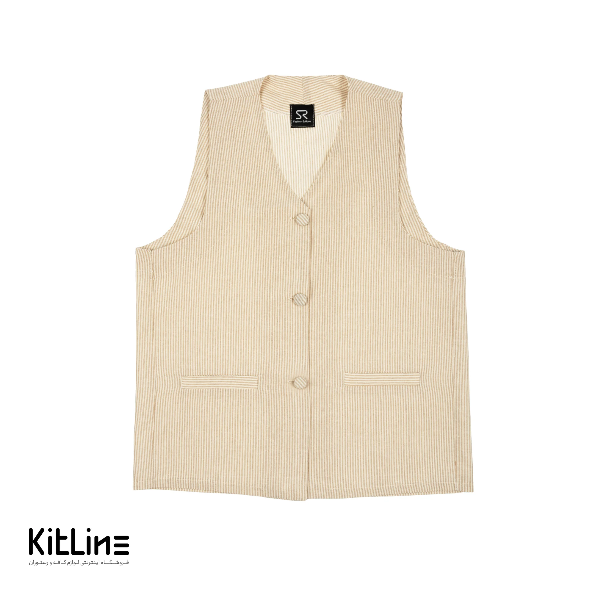 جلیقه لینن راه راه رنگ کرم برند S.R - تصویر 2