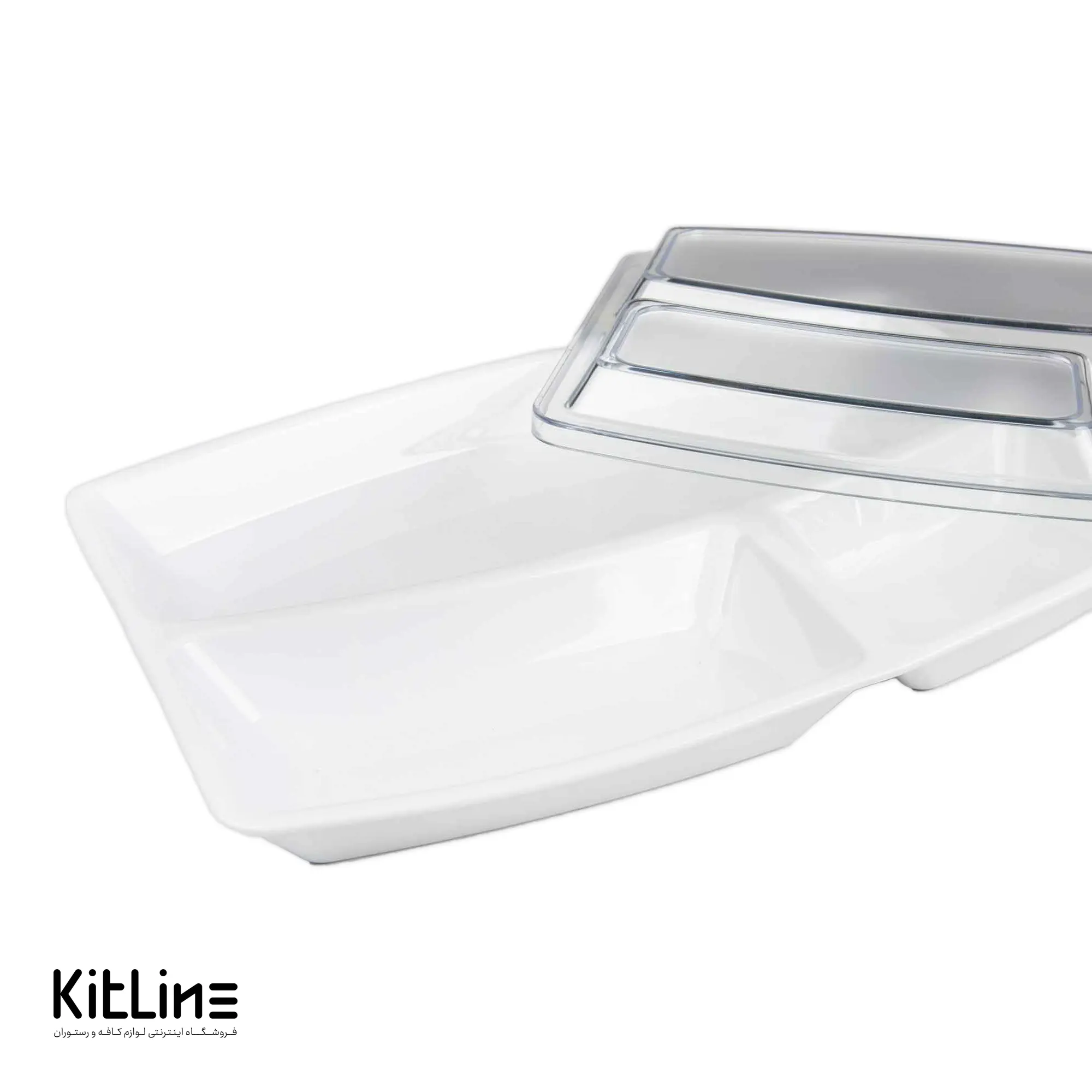 سینی مای سلف چینی زرین ۳ خانه سفید همراه با درپوش پلی کربنات - تصویر 3