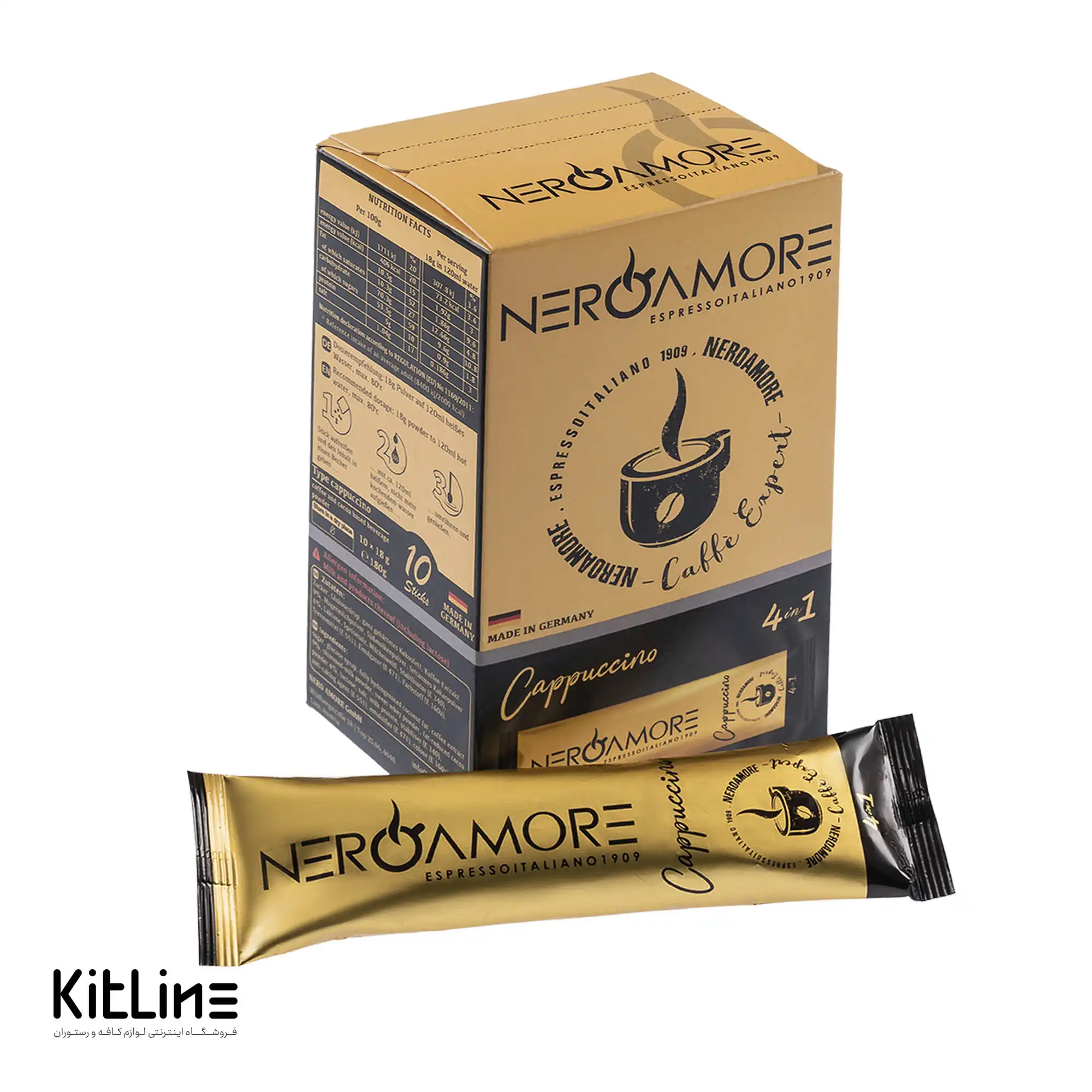 قهوه فوری ۴ در ۱ کاپوچینو نرو آمور ۱۸ گرمی (بسته ۱۰ عددی)