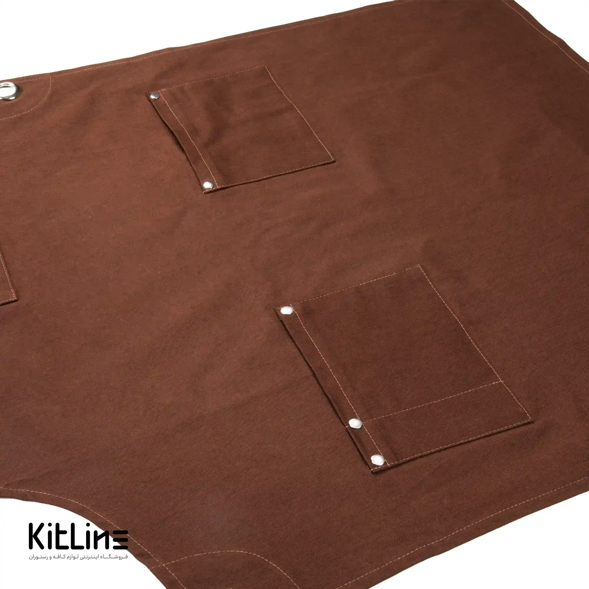 پیشبند کتان کجراه ۳ جیب قهوهای کیوان - تصویر 4