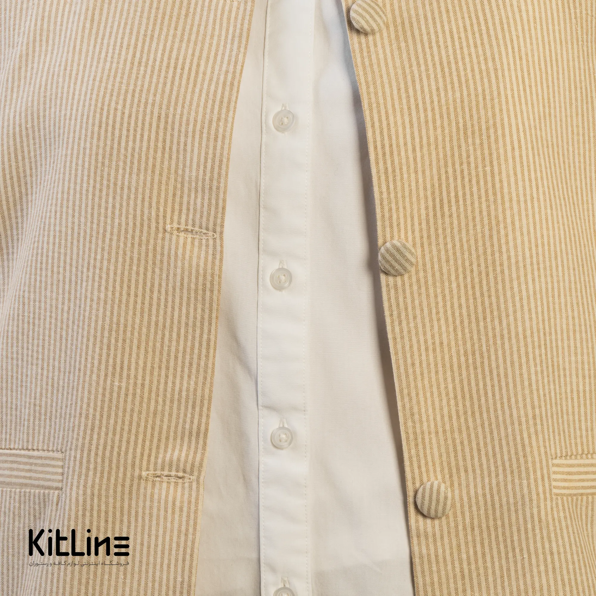 جلیقه لینن راه راه رنگ کرم برند S.R - تصویر 4