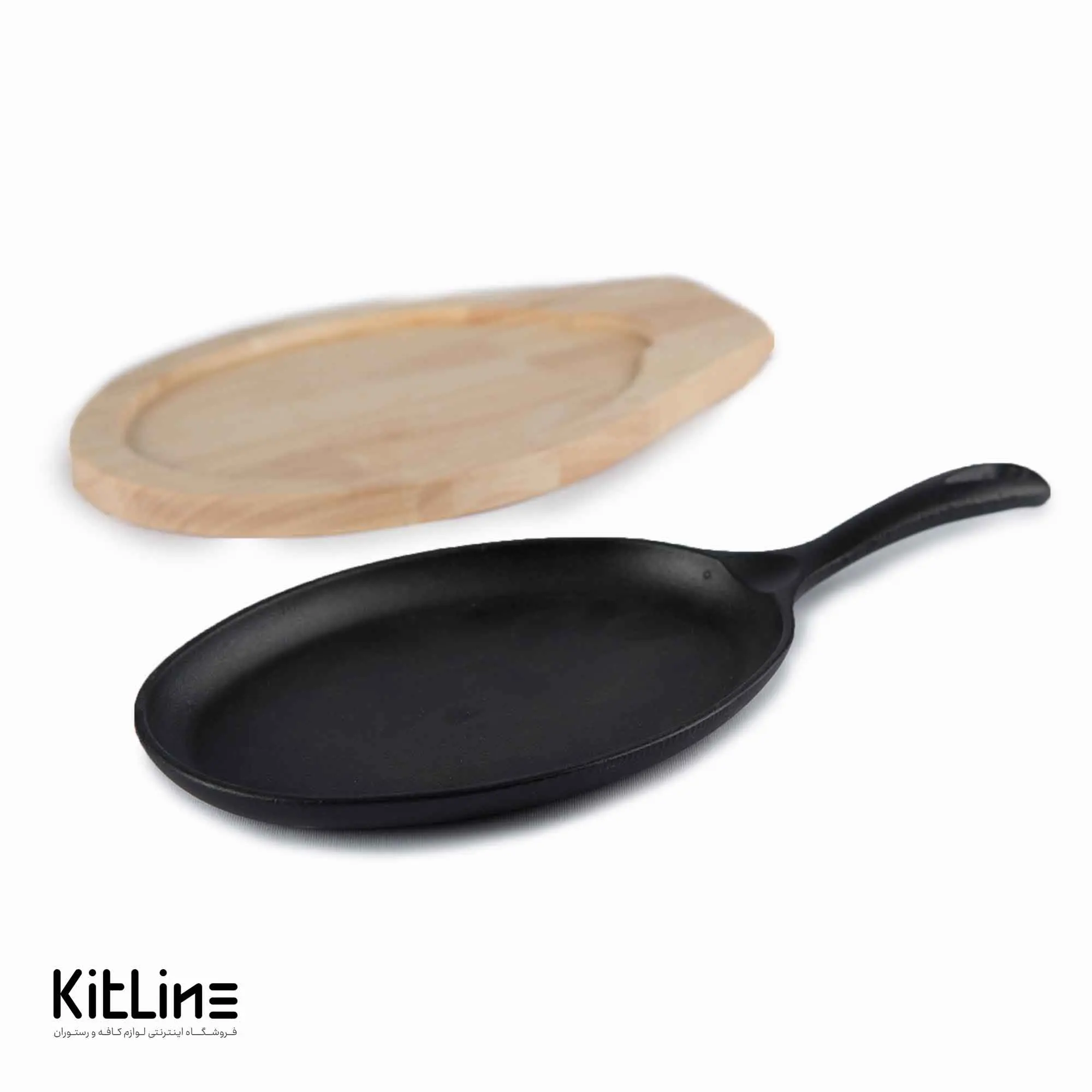 ظرف سرو بیضی چدنی ۱۸×۲۴ سانتیمتری همراه تخته چوبی - تصویر 3