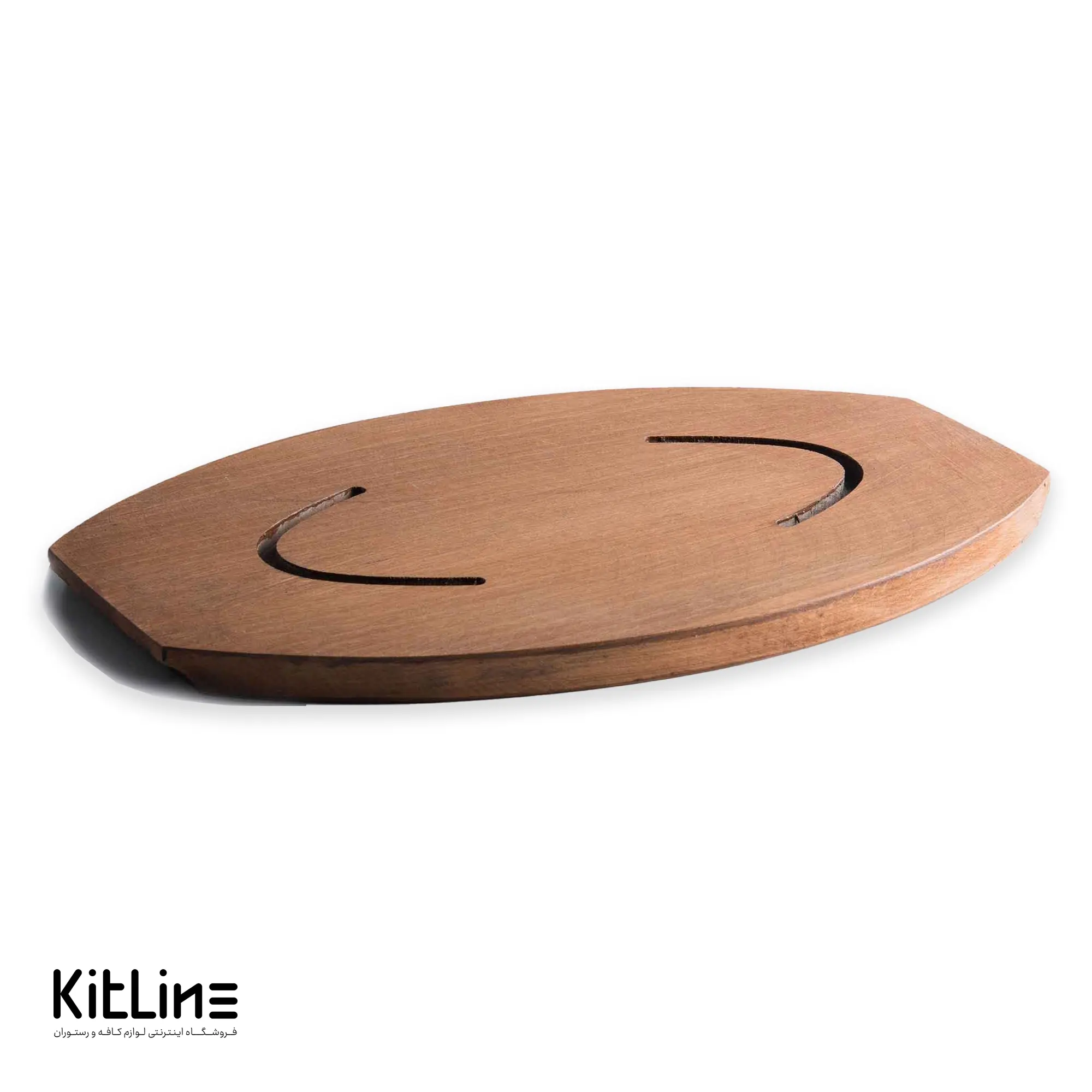 ظرف سرو استیک ۲۷ سانتیمتری چدنی همراه با تخته چوبی و دستگیره کیچن تک - تصویر 3