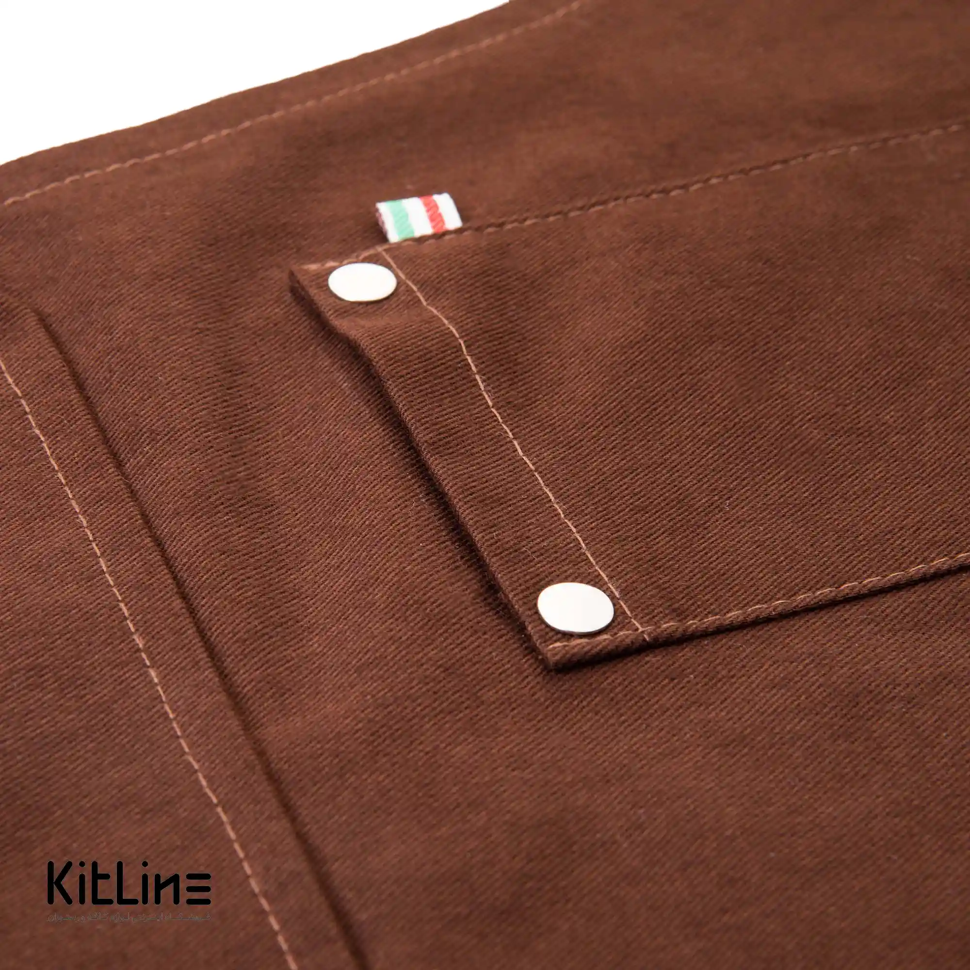 پیشبند کتان کجراه ۳ جیب قهوهای کیوان - تصویر 5