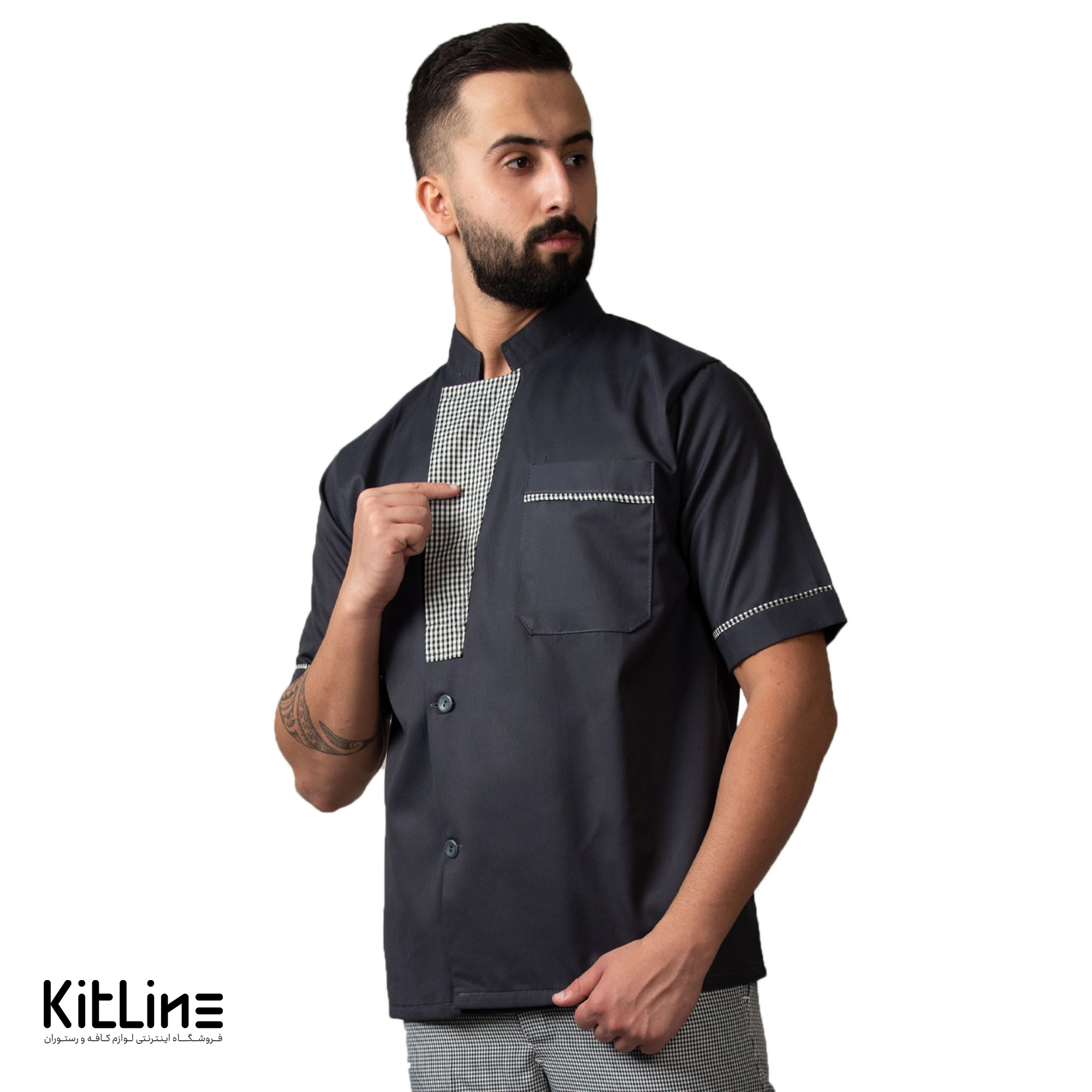 روپوش آستین کوتاه طوسی مغزی چهارخانه پوشاکو - تصویر 6