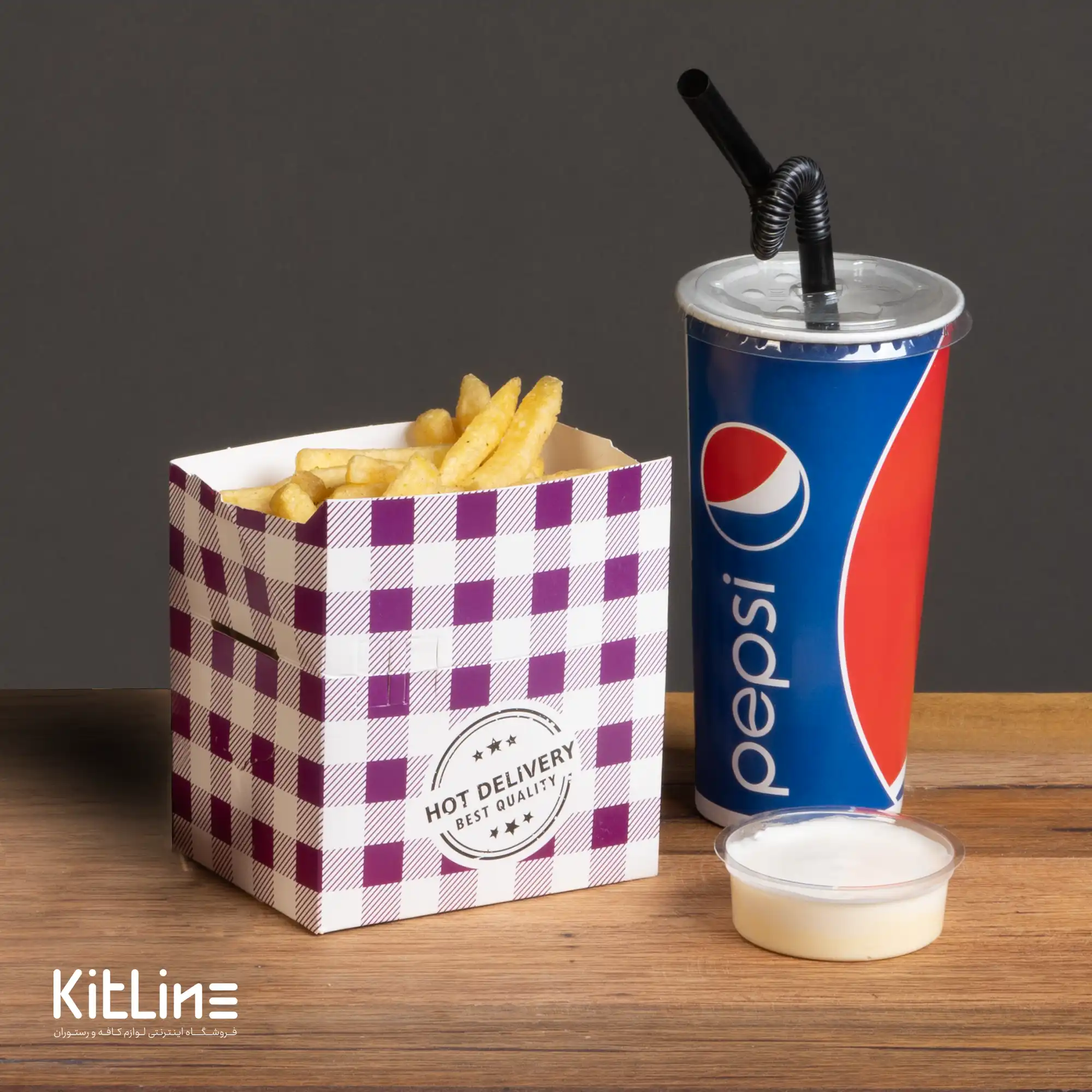 جعبه سیب زمینی یکبار مصرف کاغذی ایندربرد ۹.۵×۱۲ سانتیمتری شطرنجی بنفش (کارتن ۹۰۰ عددی) - تصویر 5