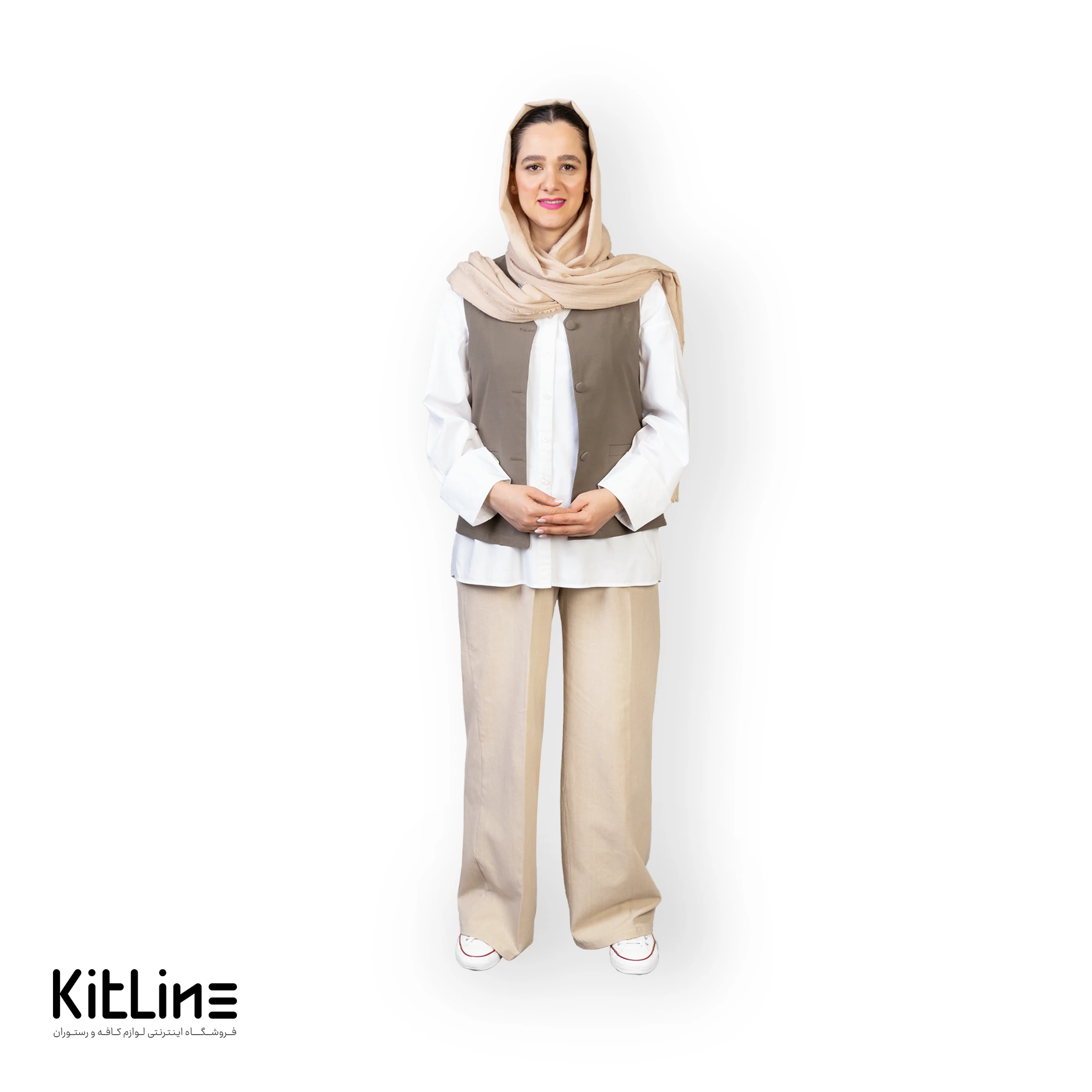 شلوار کمرکش لینن کرم S.R