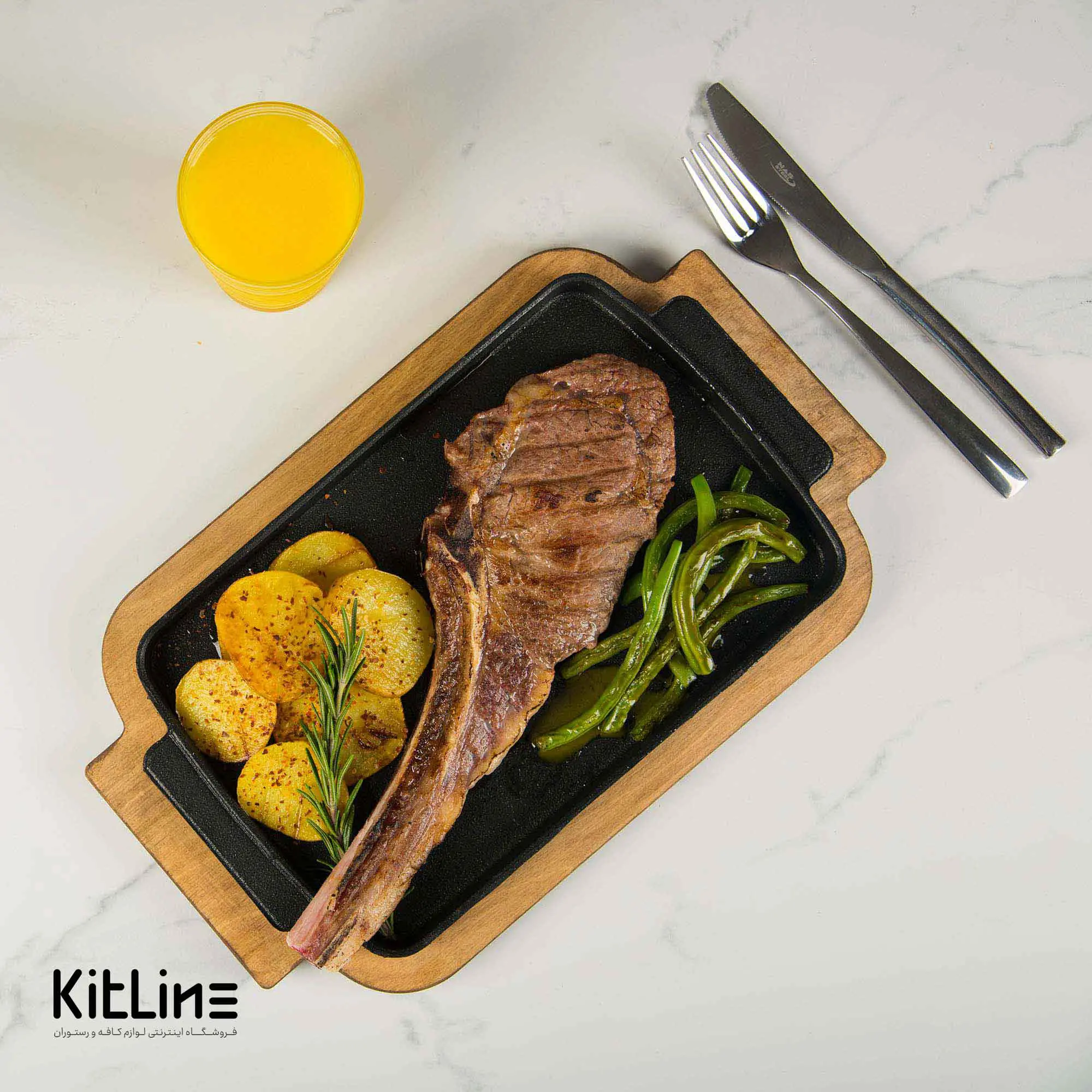 ظرف سرو مستطیلی چدنی ۱۸×۳۱.۵ سانتیمتری همراه تخته چوبی - تصویر 6