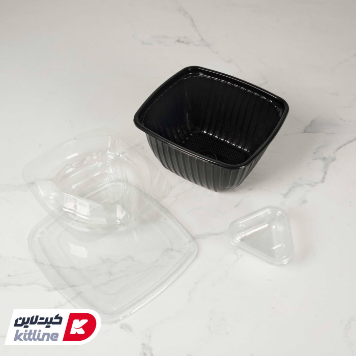 ظرف یکبار مصرف ۱۶×۱۷ سانتیمتری مشکی همراه درب شفاف، دیوایدر و سس کاپ (کارتن ۲۰۰ عددی) - تصویر 3