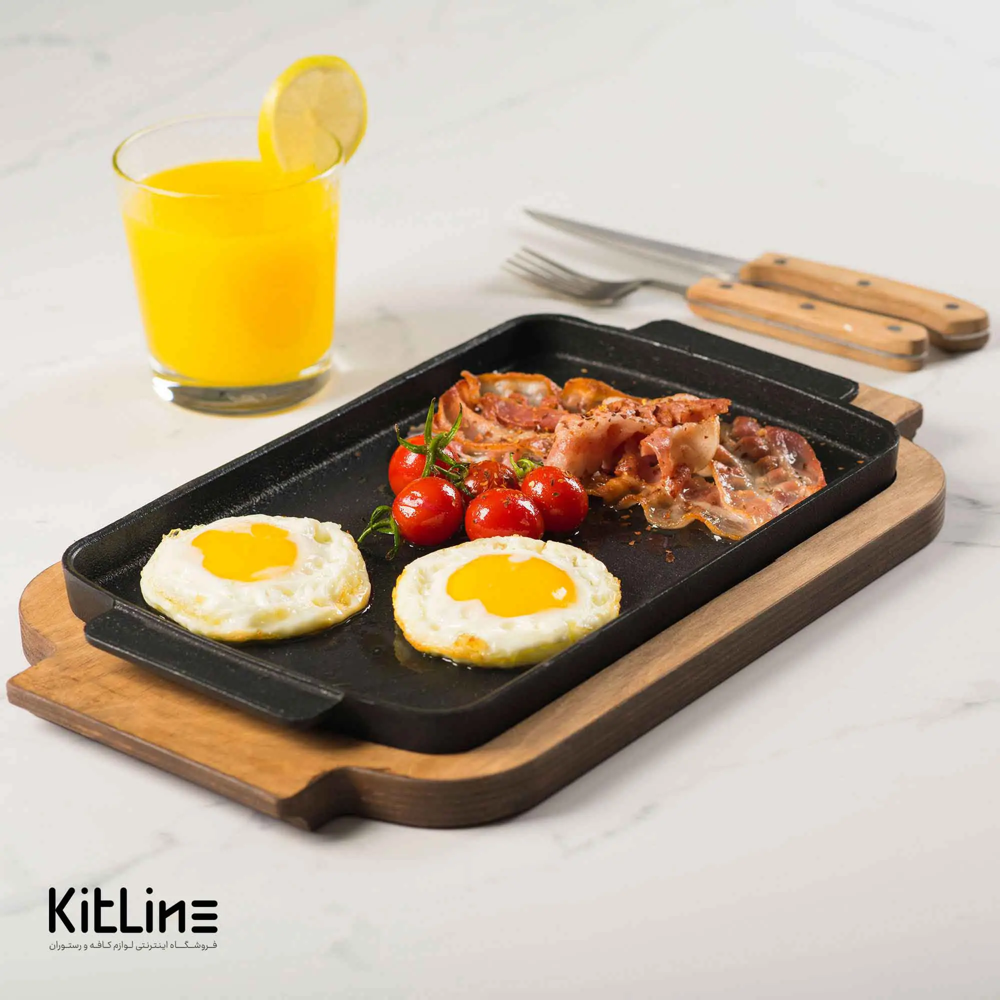 ظرف سرو مستطیلی چدنی ۱۸×۳۱.۵ سانتیمتری همراه تخته چوبی - تصویر 5