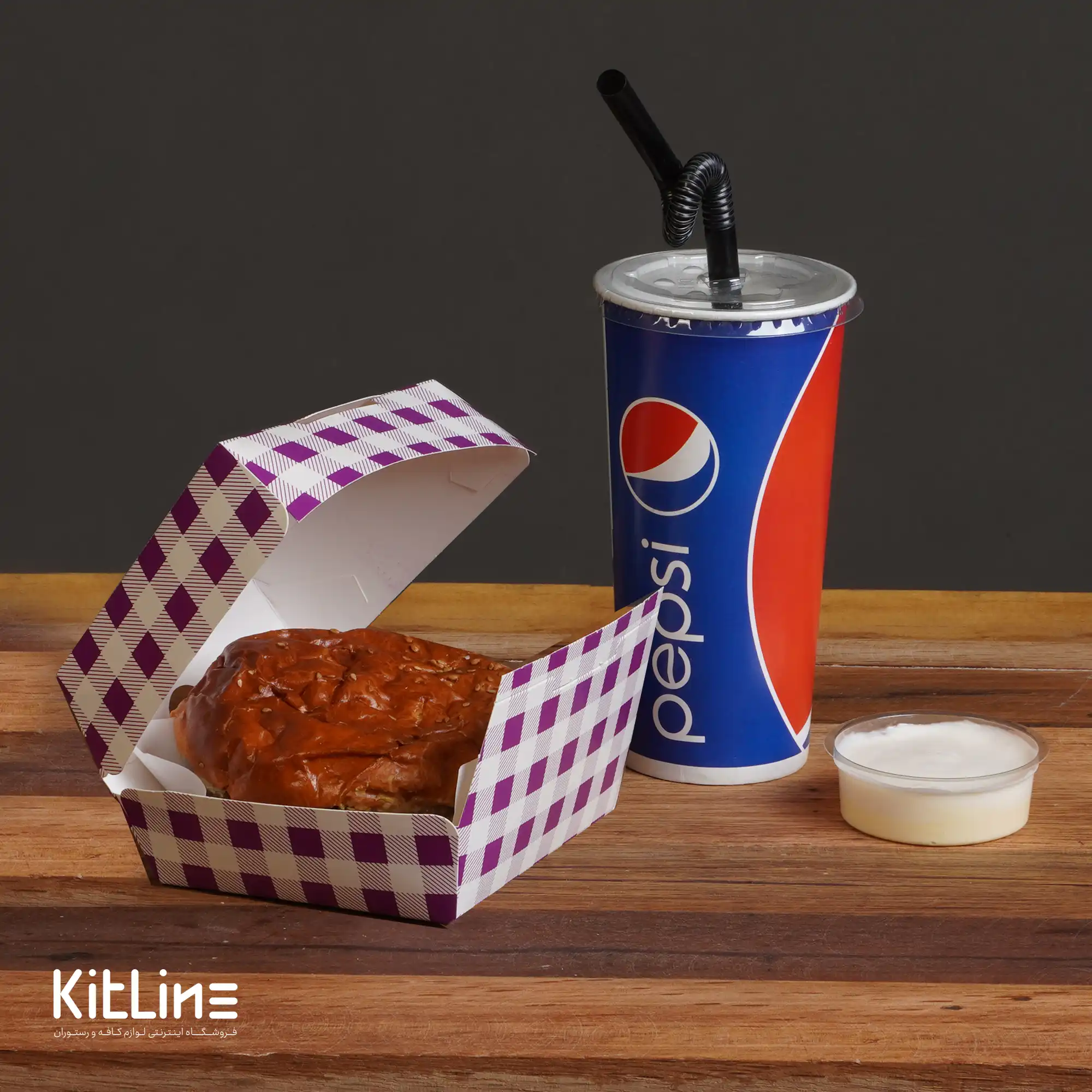 جعبه برگر یکبار مصرف کاغذی ایندربرد مک دونالدی ۱۳×۱۵ سانتیمتری شطرنجی بنفش (کارتن ۲۷۰ عددی) - تصویر 4