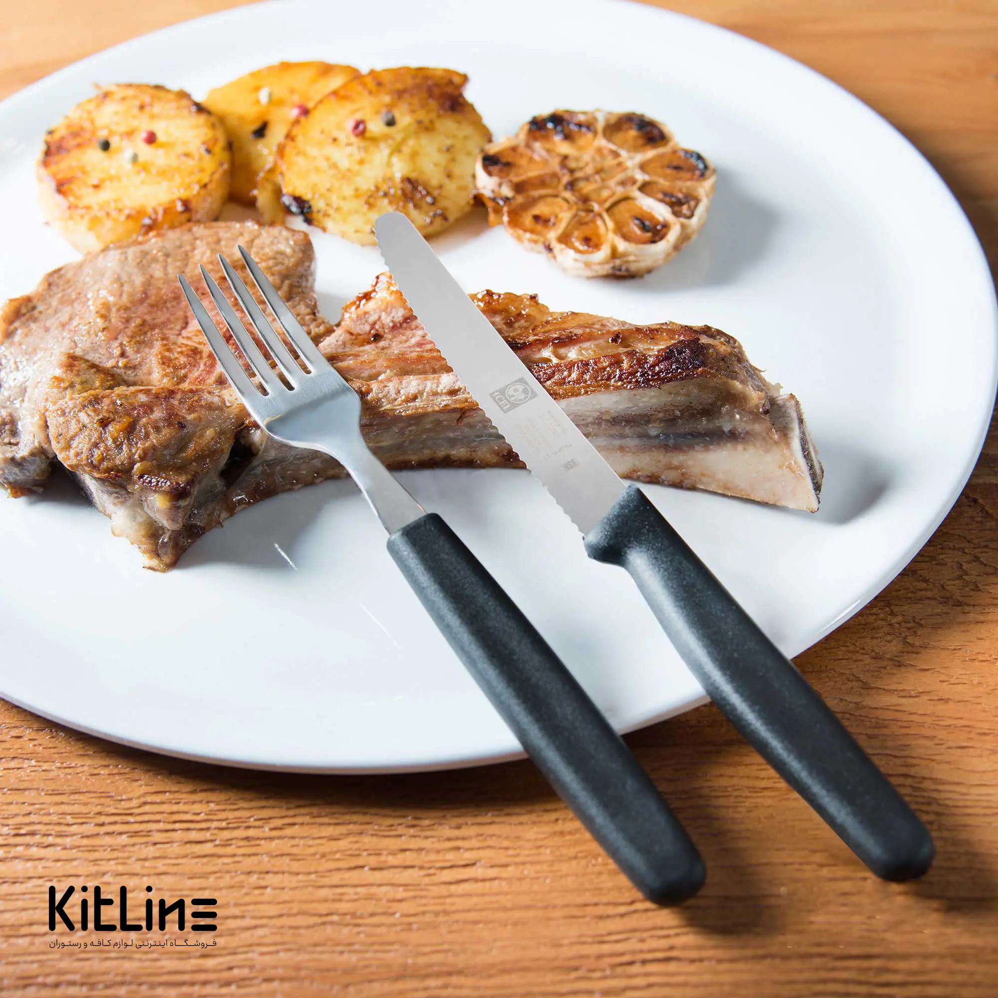 کارد و چنگال استیک ۱۲ سانتیمتری ایسل دسته مشکی (ست ۱۲ عددی) - تصویر 7