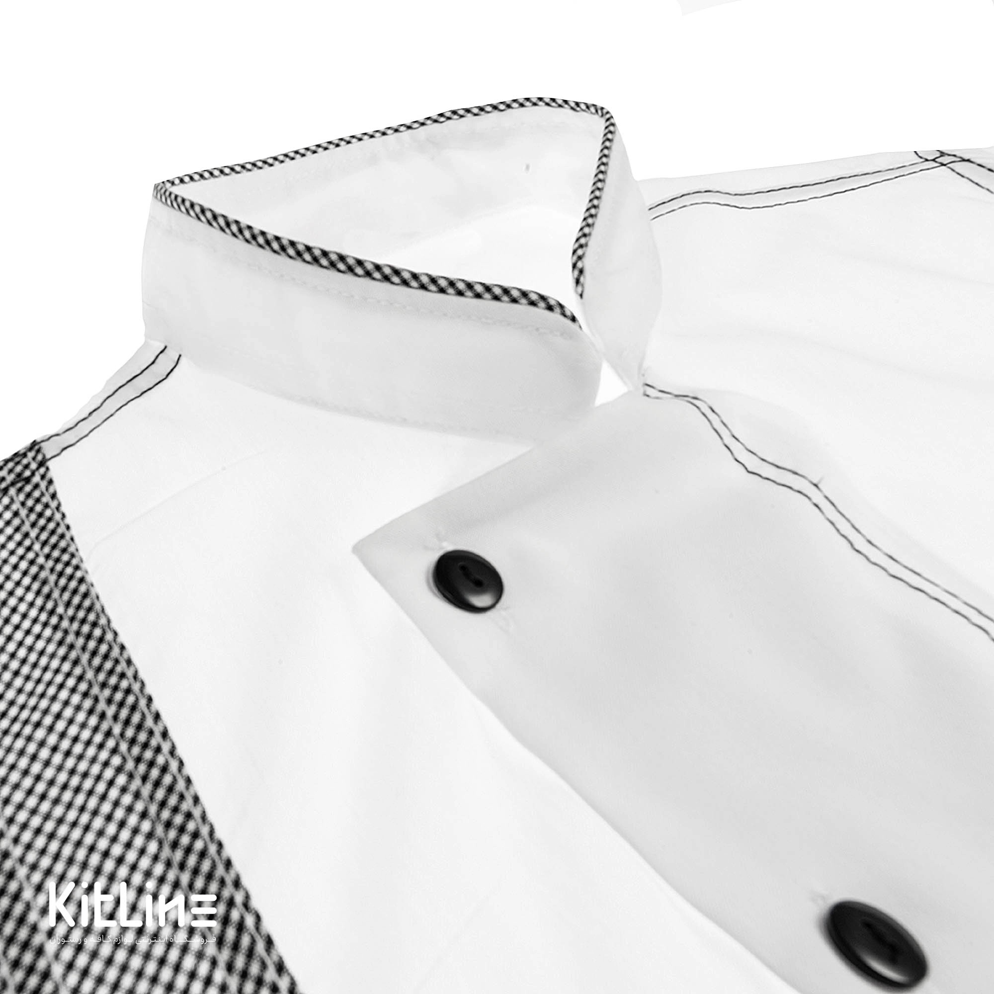 روپوش آستین کوتاه سفيد مغزی چهارخانه مدل نارسیس تک فرم - تصویر 4