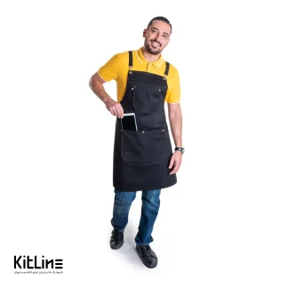 پیشبند کتان کجراه ۳ جیب مشکی کیوان