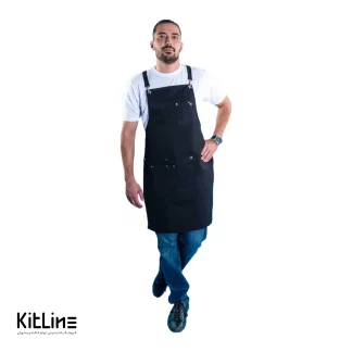 پيشبند کتان کجراه ۴ جیب مشکی کیوان