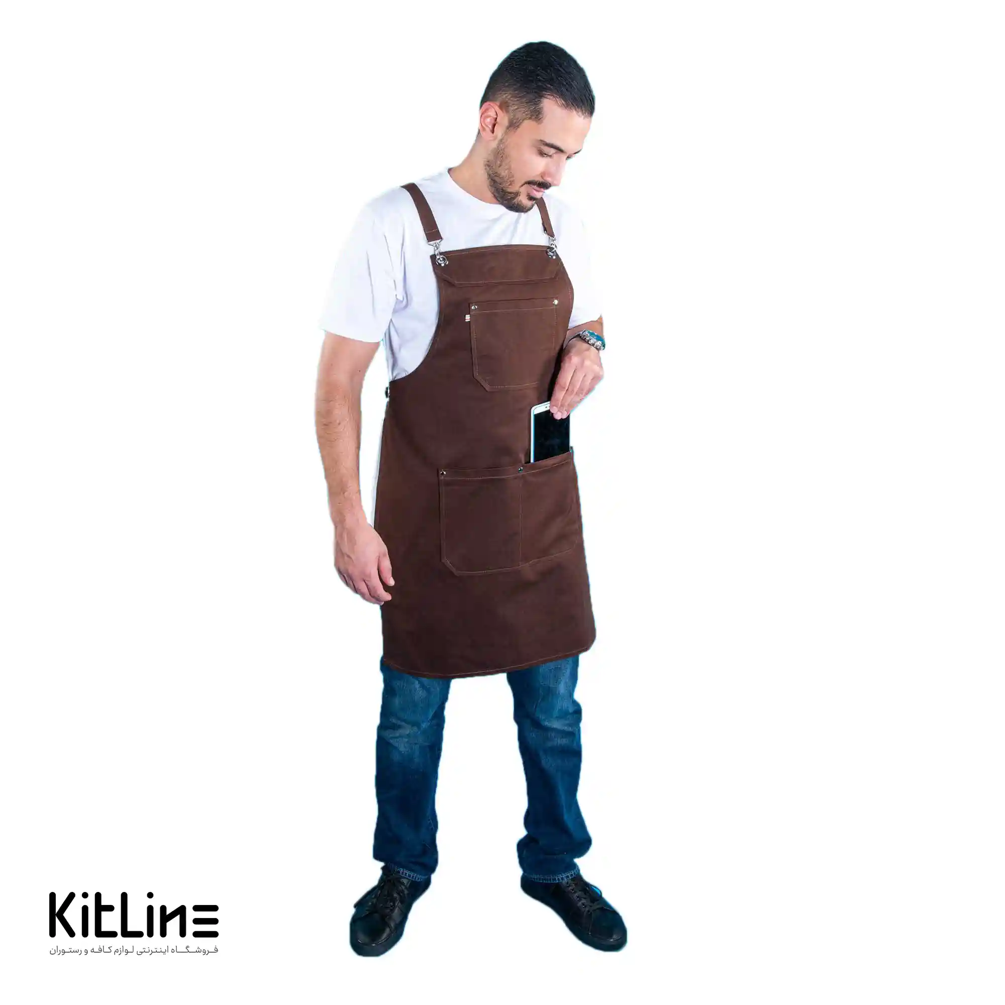 پيشبند کتان کجراه ۳ جیب قهوهای کیوان - تصویر 9