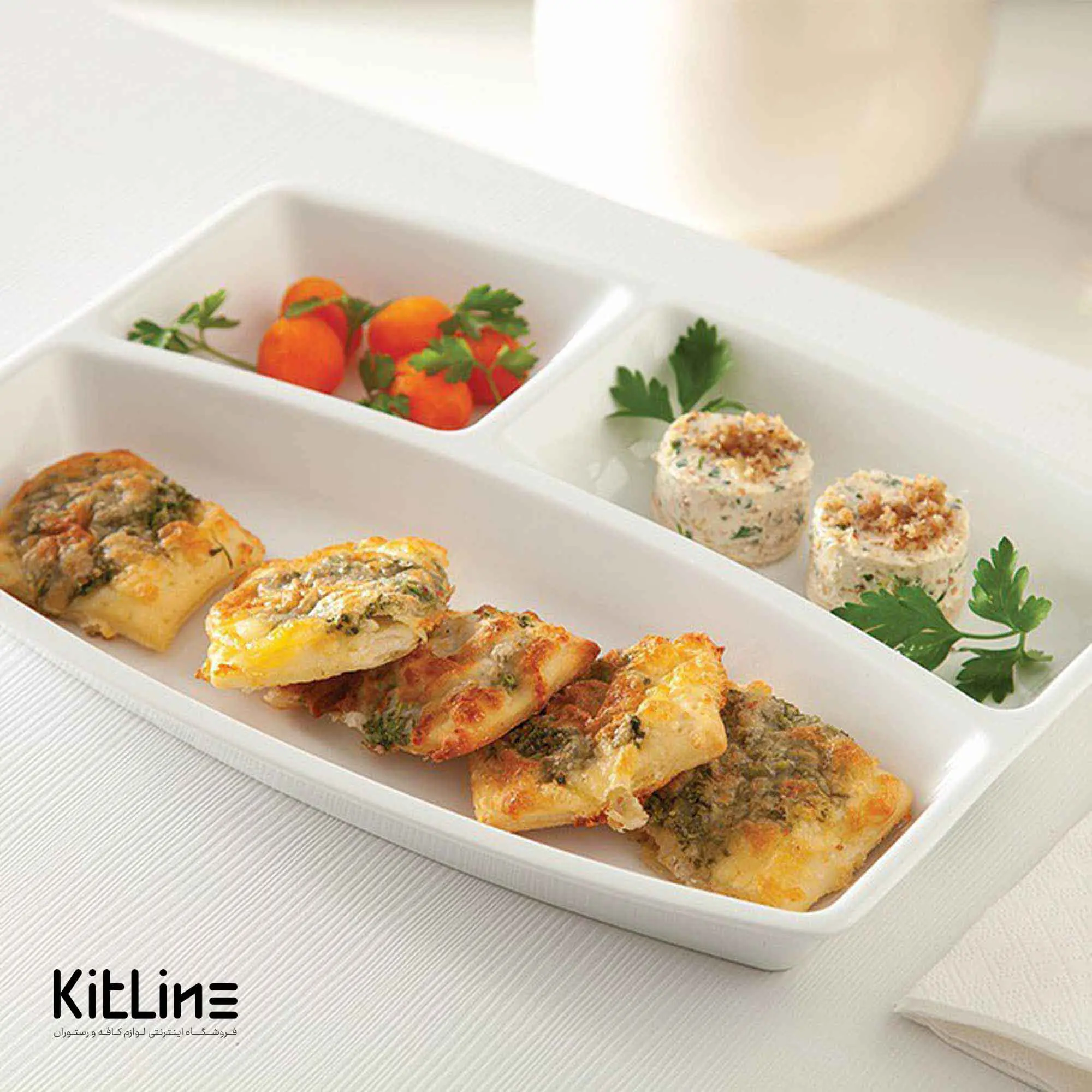 سینی مای سلف چینی زرین ۳ خانه سفید همراه با درپوش پلی کربنات - تصویر 7