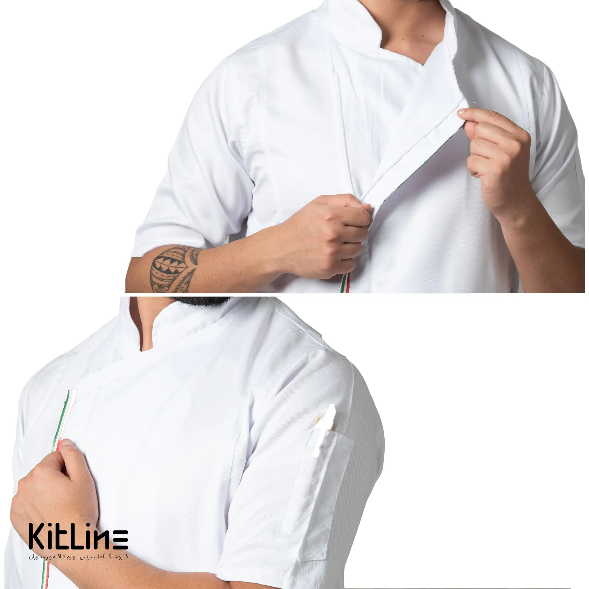 روپوش زیپی آستین کوتاه سفید مغزی پرچم سارا فرم - تصویر 8