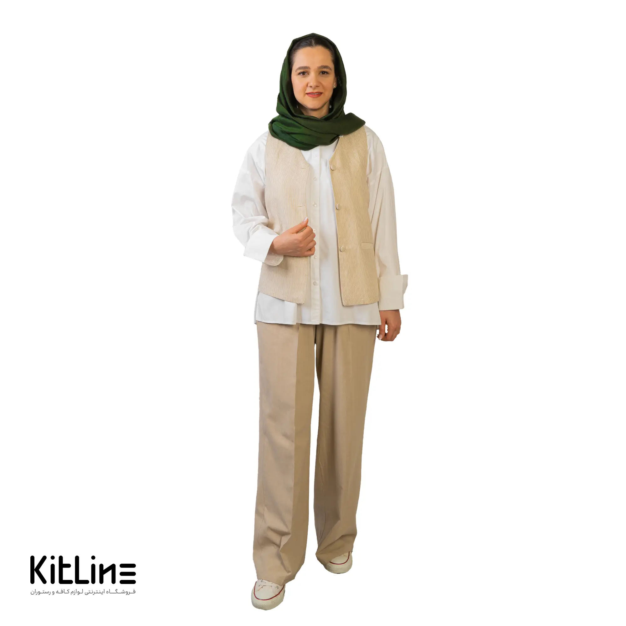 جلیقه لینن راه راه رنگ کرم برند S.R