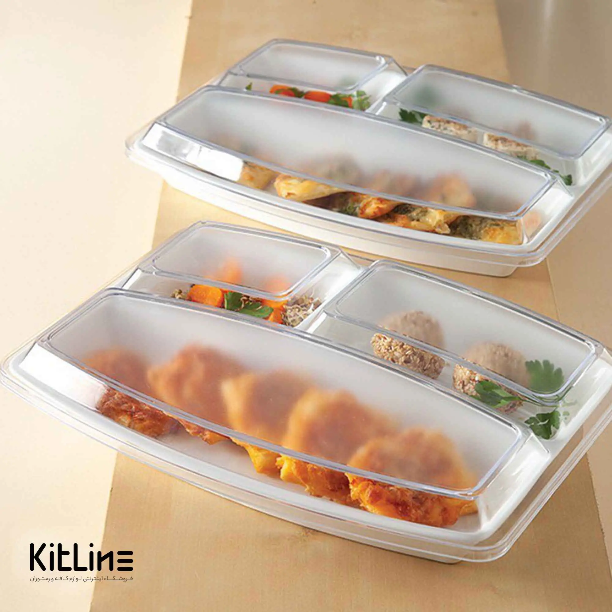 سینی مای سلف چینی زرین ۳ خانه سفید همراه با درپوش پلی کربنات - تصویر 10