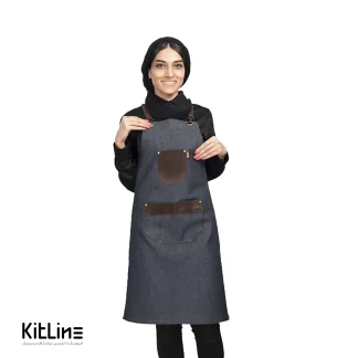 پيشبند بلند جين آبی بند قهوه ای