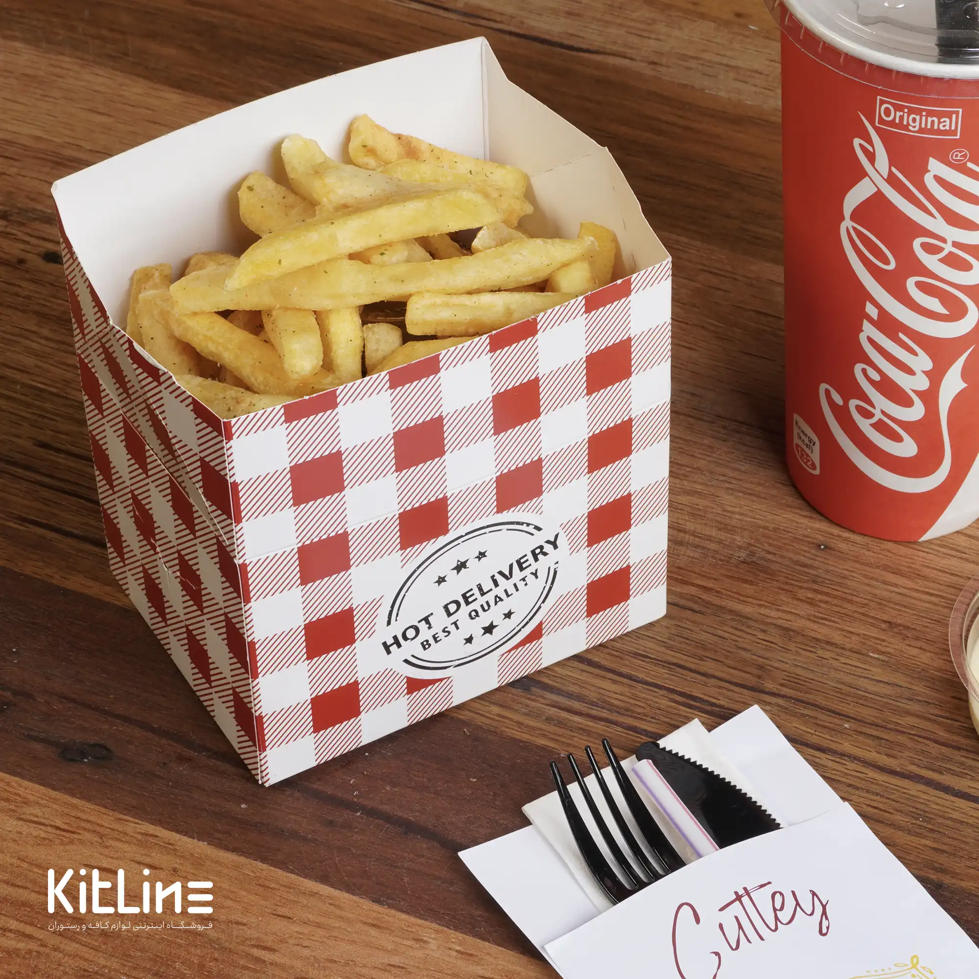 جعبه سیب زمینی یکبار مصرف کاغذی ایندربرد ۹.۵×۱۲ سانتیمتری شطرنجی قرمز (کارتن ۹۰۰ عددی) - تصویر 3