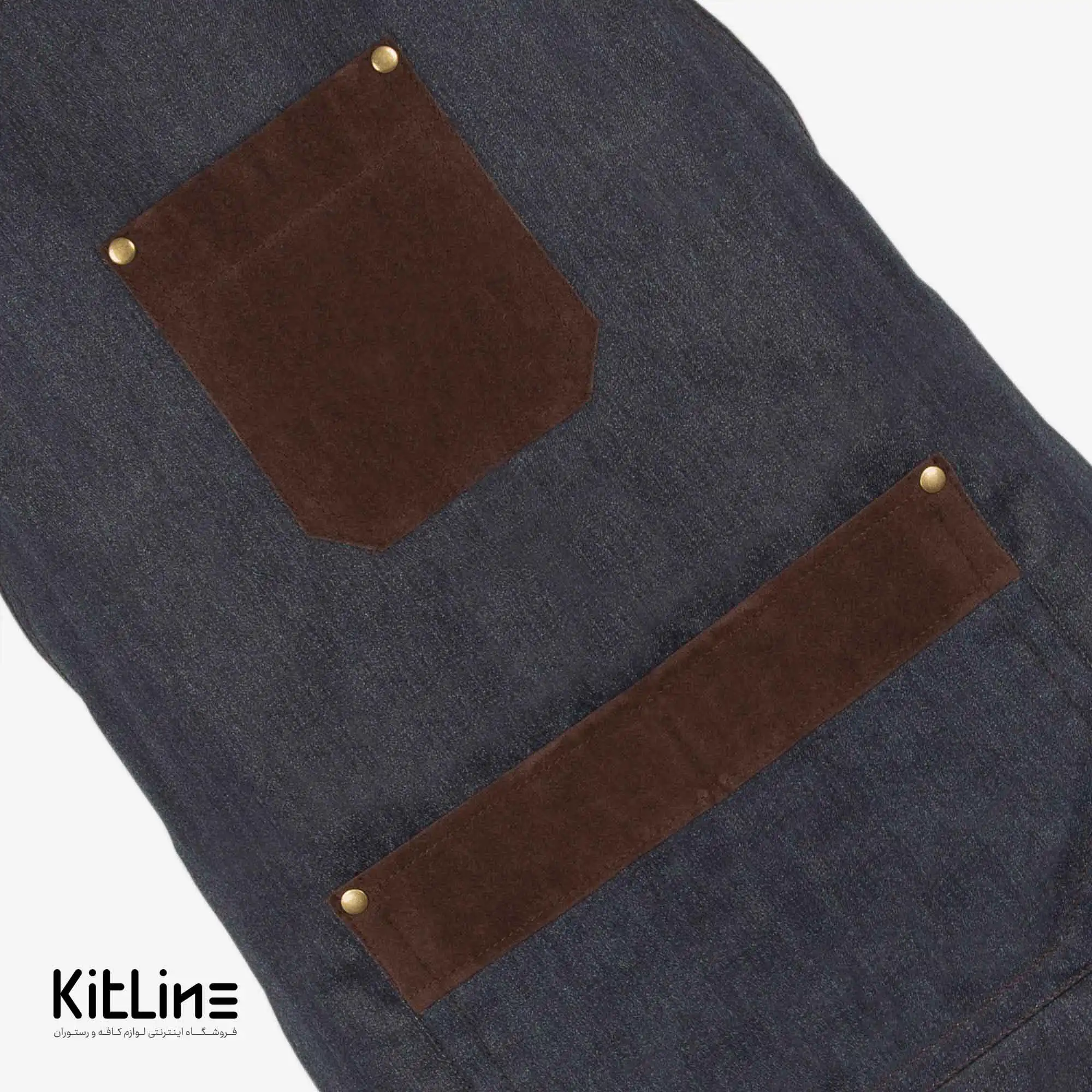 پیشبند جین دو جیب آبی با بند قهوهای - تصویر 3