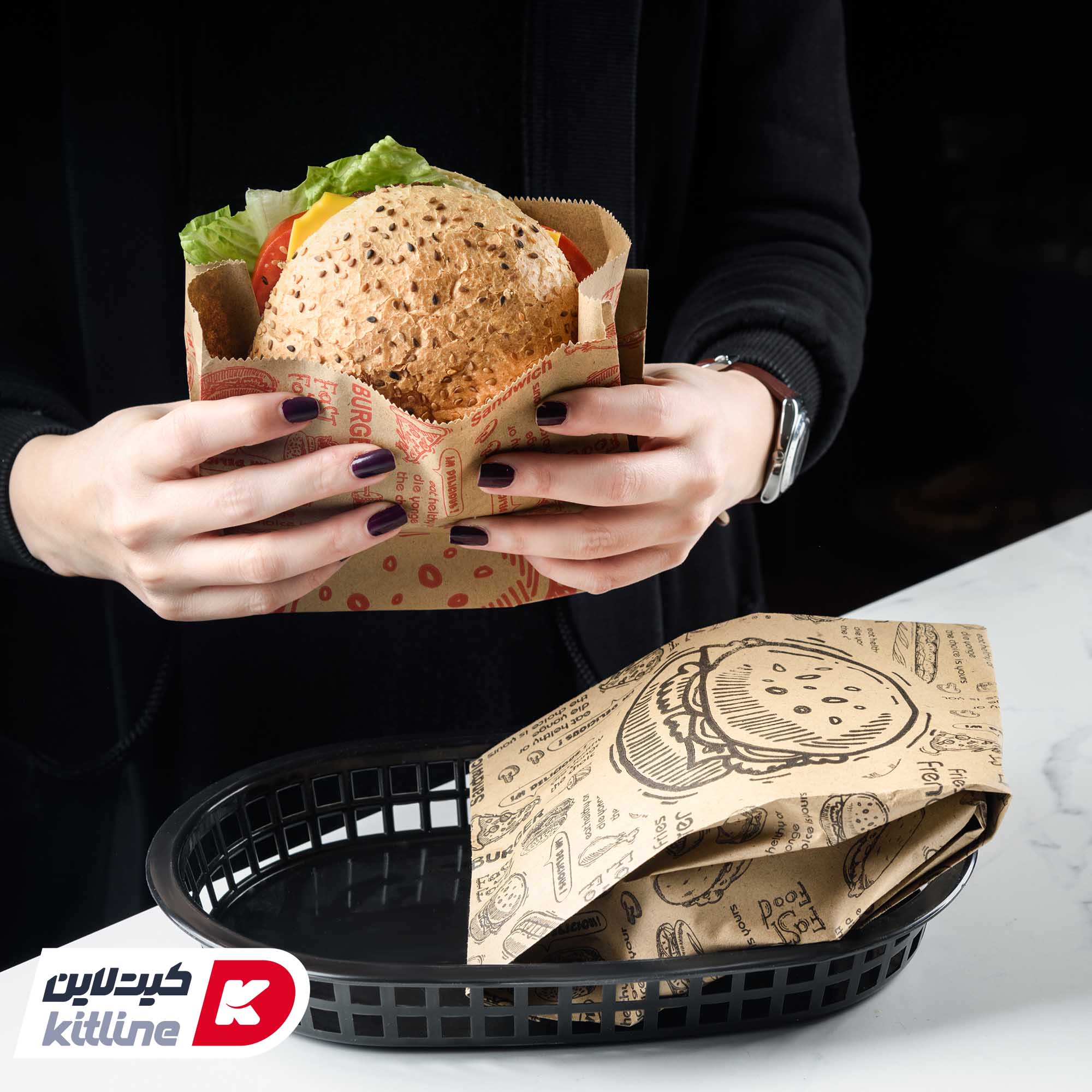 پاکت همبرگر یکبار مصرف کاغذی کرافت مشکی ۱۵×۲۷ سانتیمتری (کارتن ۱۲۰۰ عددی) - تصویر 6