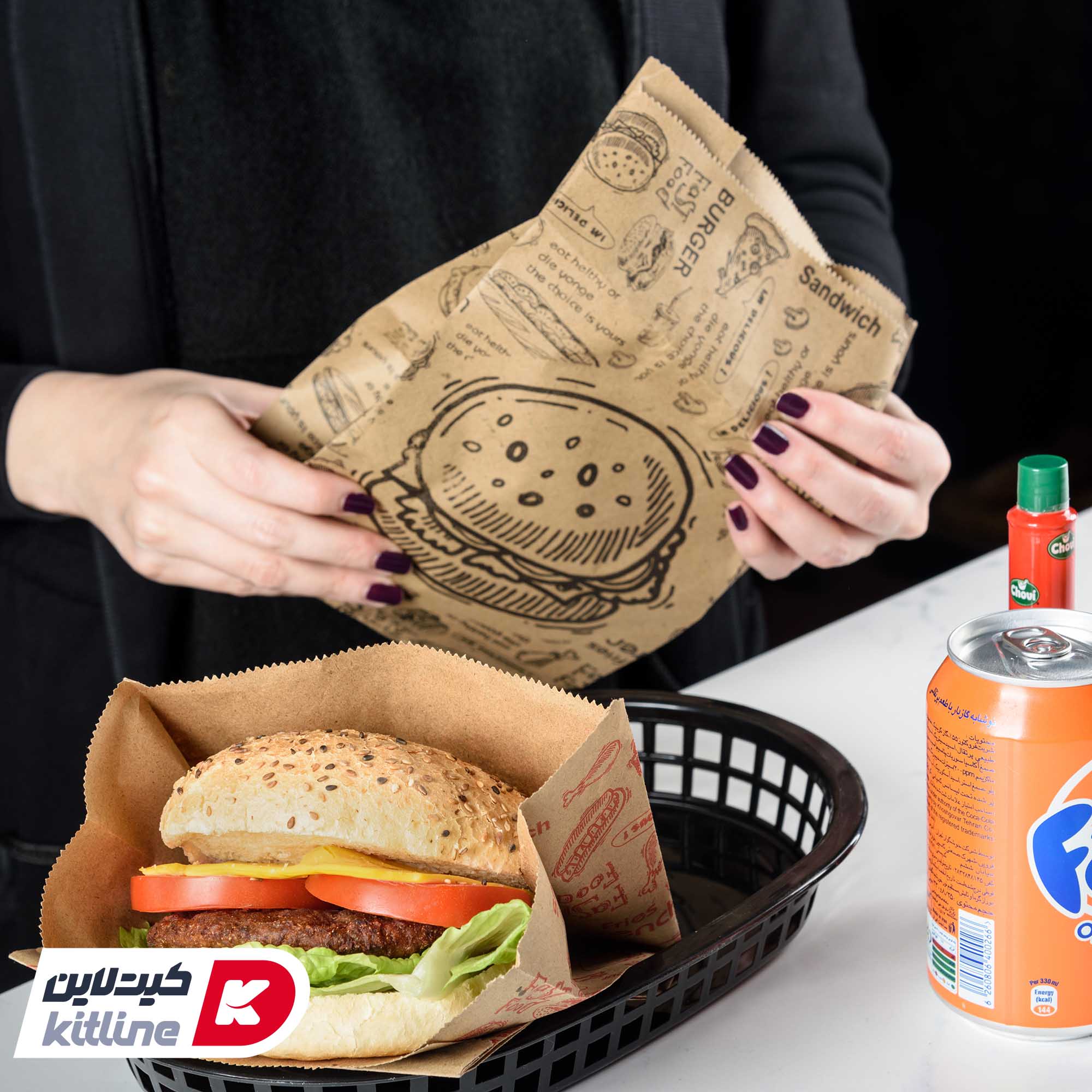 پاکت همبرگر یکبار مصرف کاغذی کرافت مشکی ۱۵×۲۷ سانتیمتری (کارتن ۱۲۰۰ عددی) - تصویر 7
