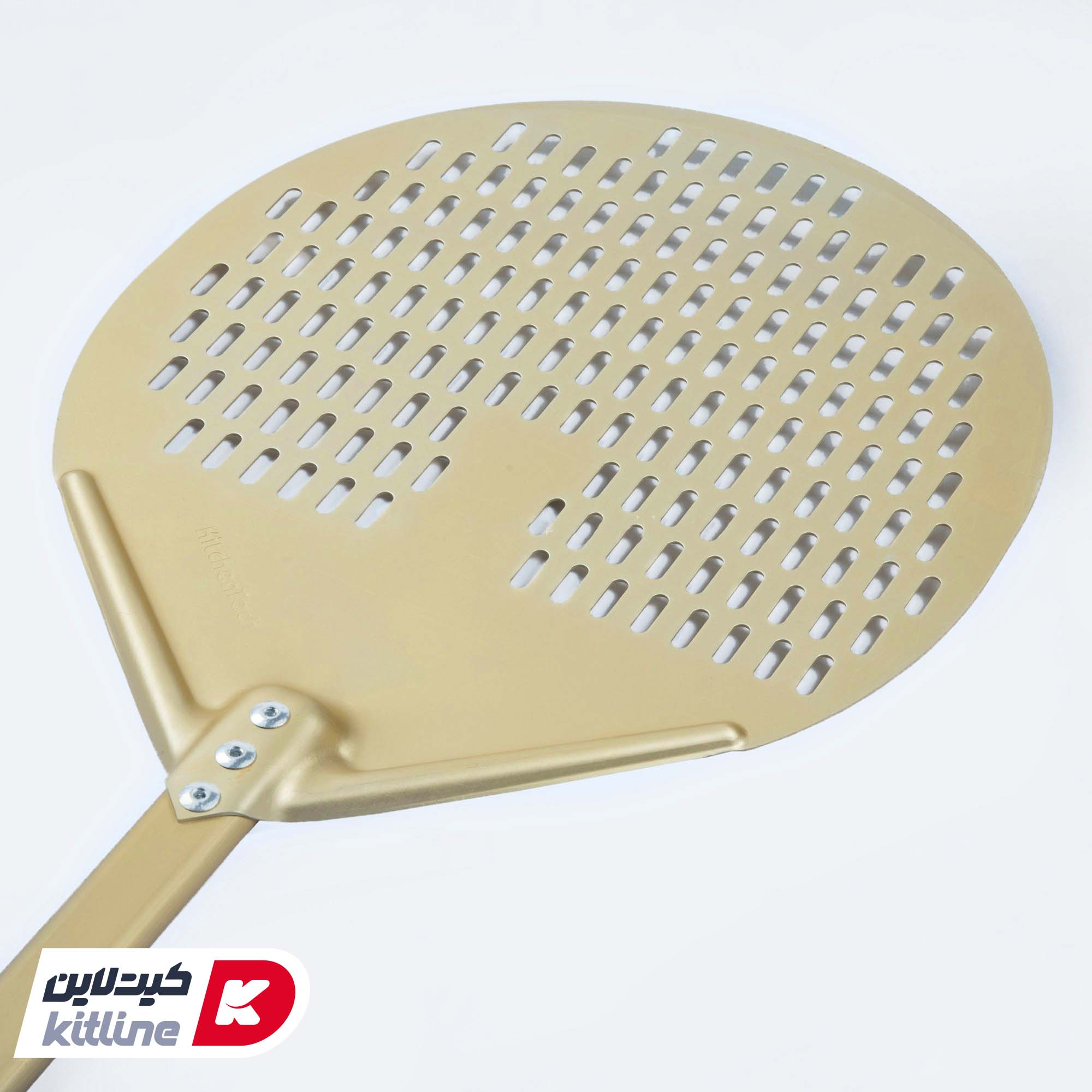 پارو پیتزا طلایی پانچ آلومینیومی گرد کف ۳۲، دسته ۱۲۰ سانتیمتر کیچن تک - تصویر 3